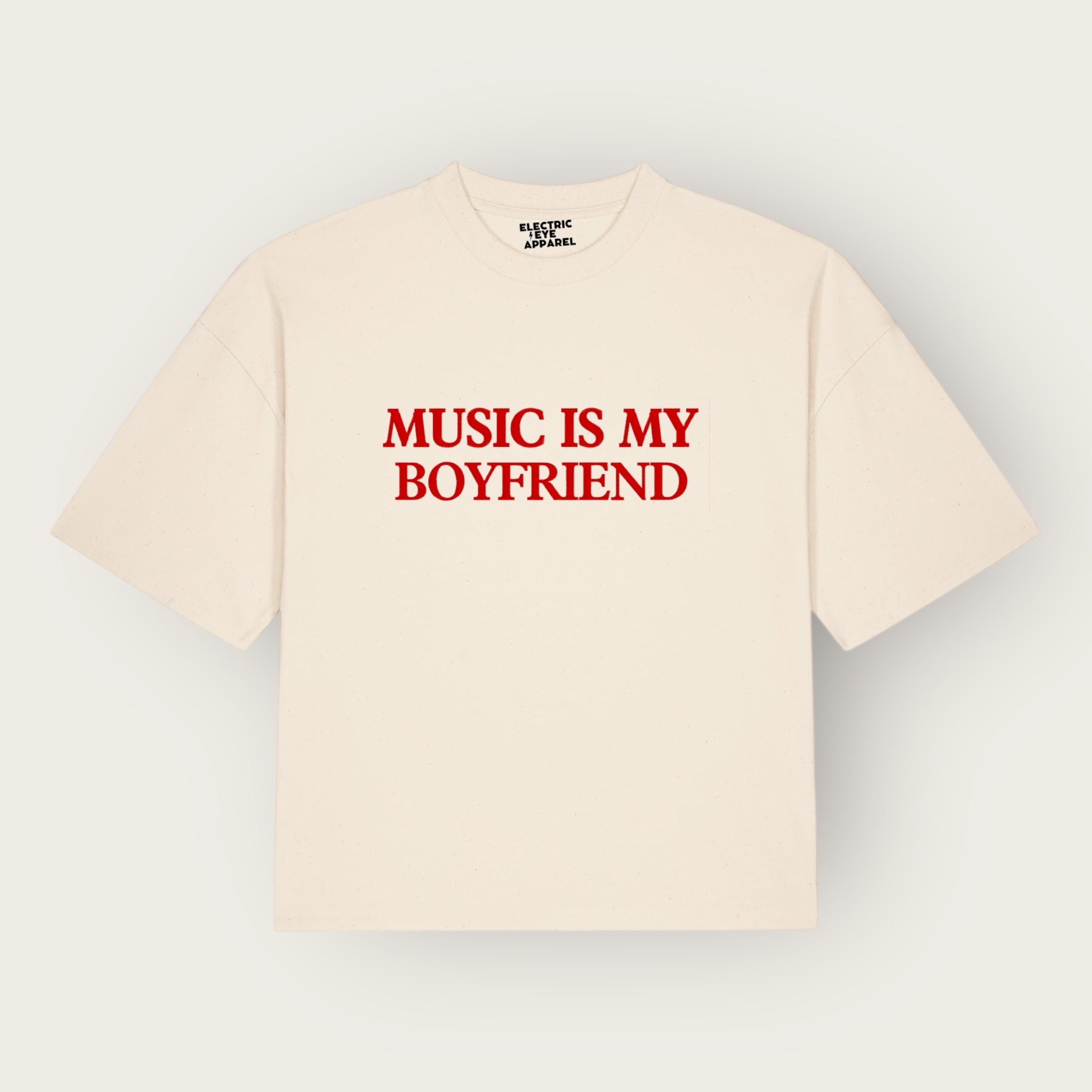 Men's 'MUSIC IS MY BOYFRIEND' embroidered organic cotton boxy 'Hypster' t-shirt