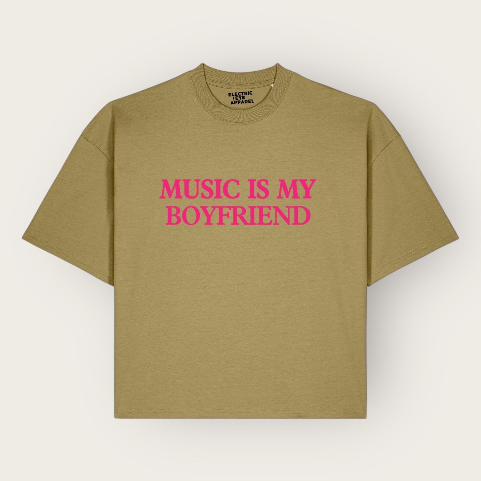Men's 'MUSIC IS MY BOYFRIEND' embroidered organic cotton boxy 'Hypster' t-shirt