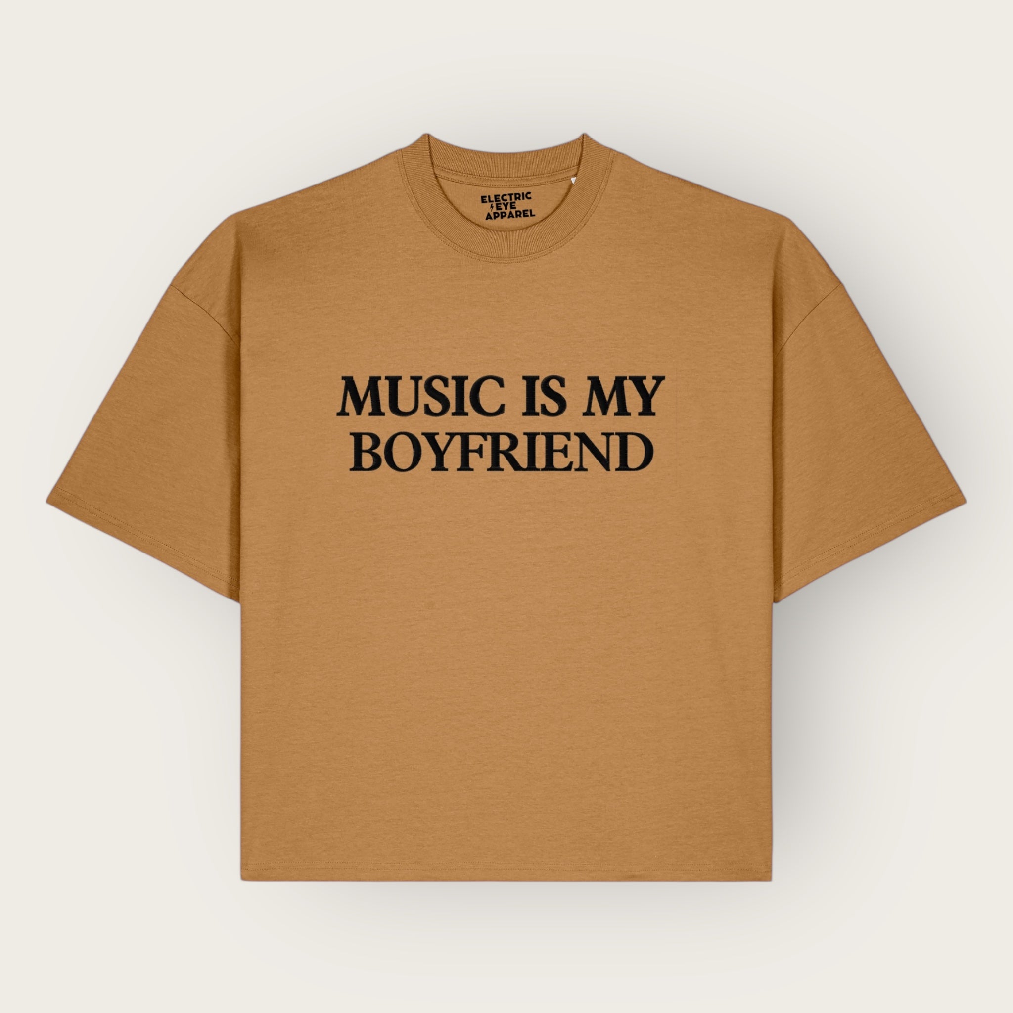 Men's 'MUSIC IS MY BOYFRIEND' embroidered organic cotton boxy 'Hypster' t-shirt