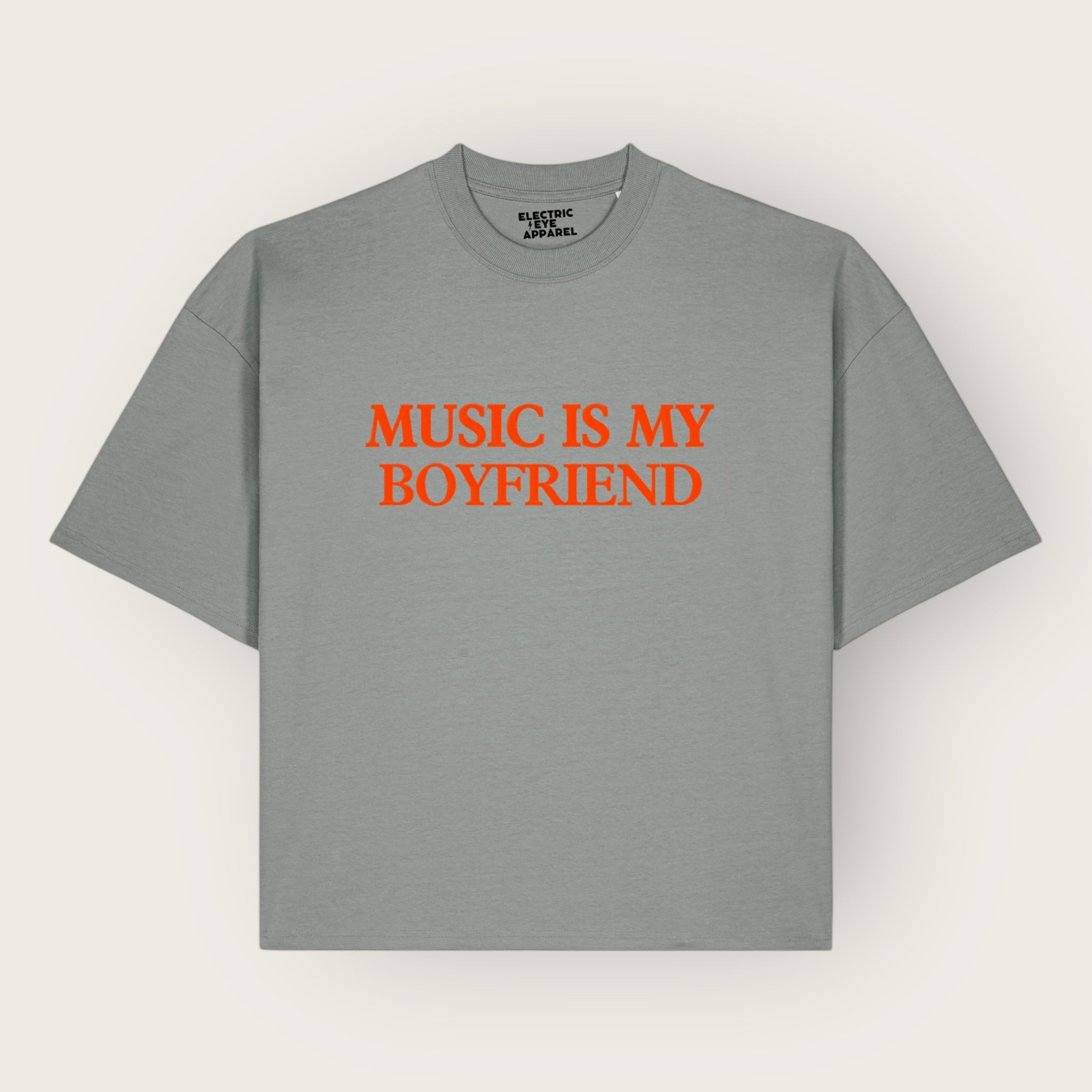 Men's 'MUSIC IS MY BOYFRIEND' embroidered organic cotton boxy 'Hypster' t-shirt
