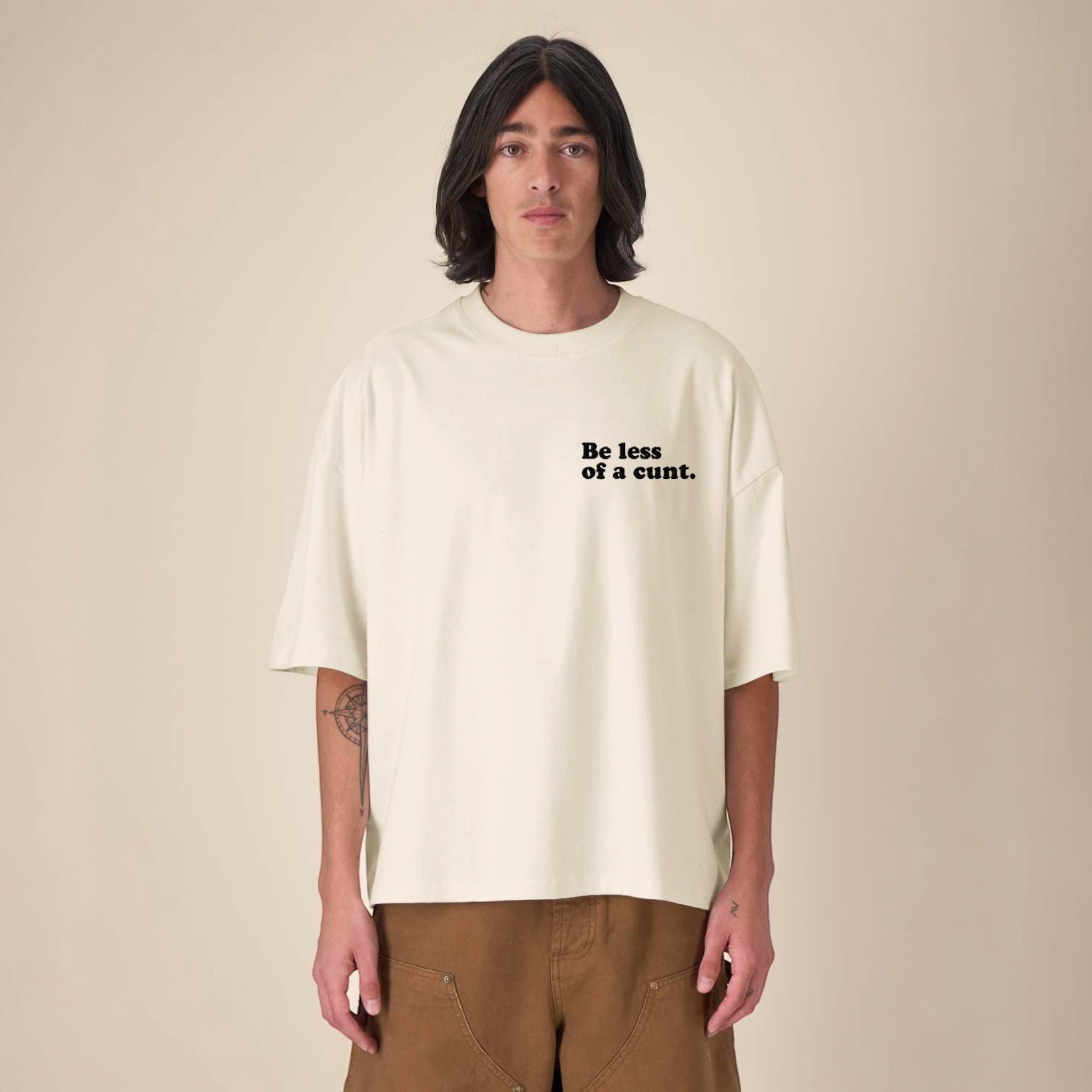 Men's 'BE LESS OF A C NT' embroidered organic cotton boxy 'Hypster' t-shirt