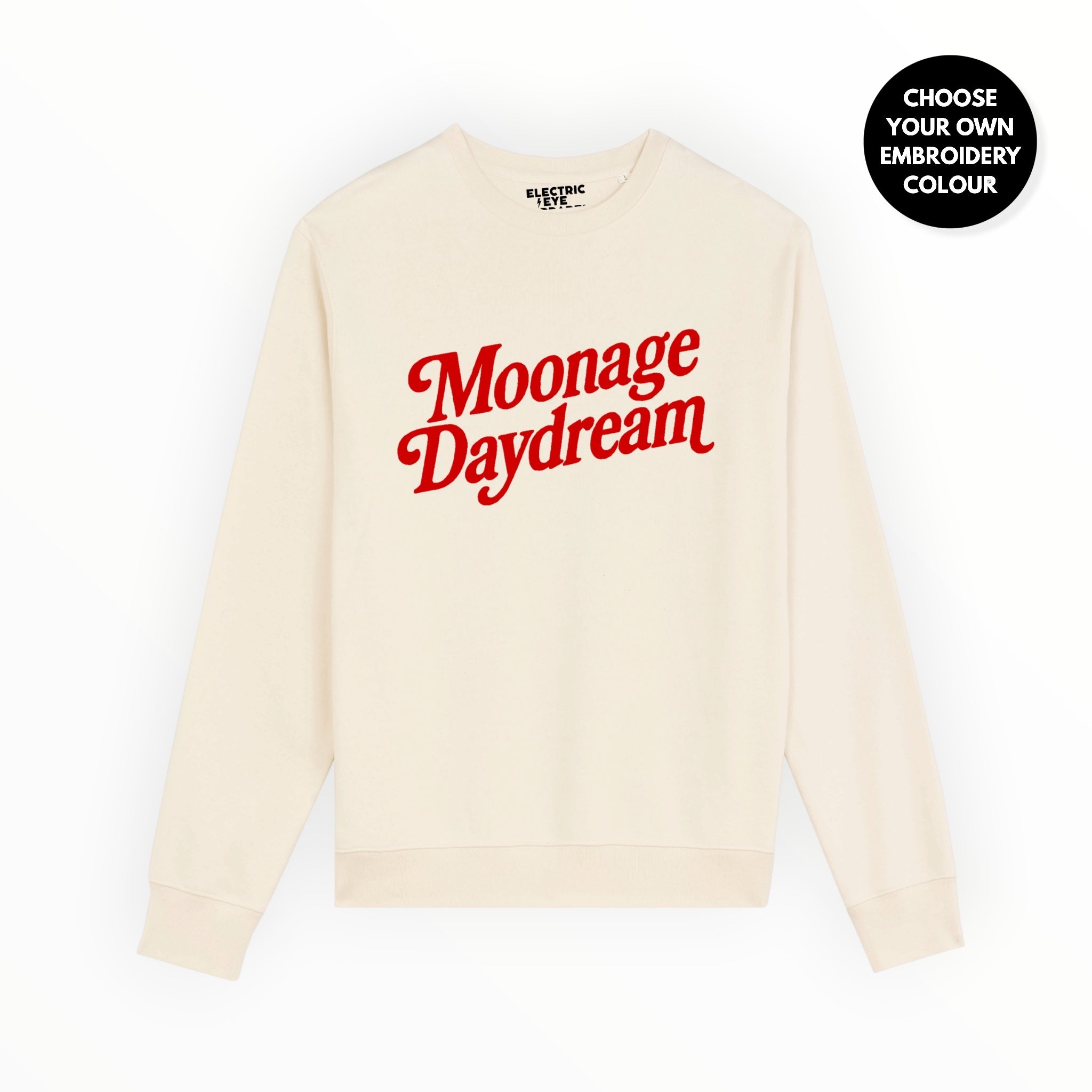 'MOONAGE DAYDREAM' embroidered organic unisex 'matcher' vintage aged sweatshirt