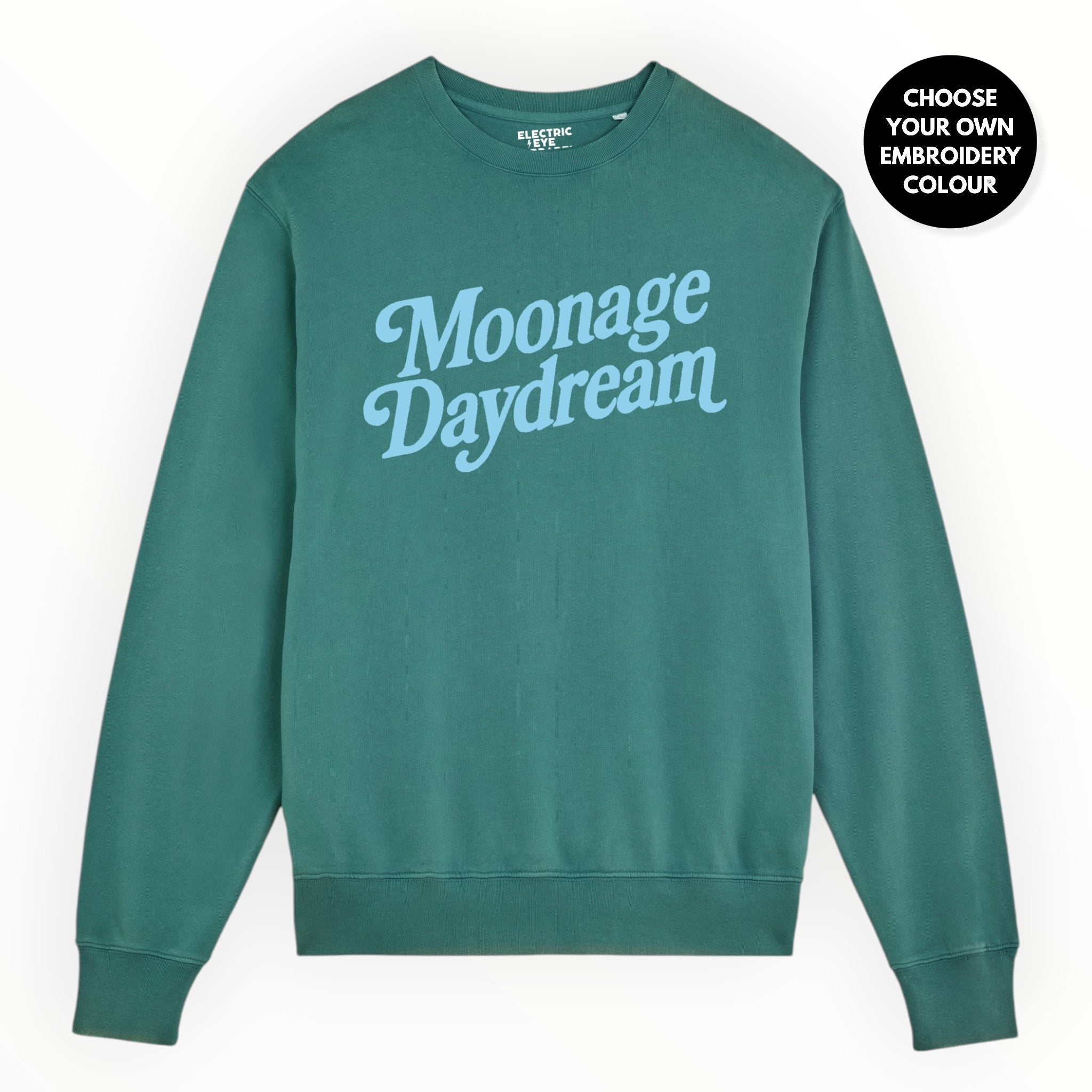 'MOONAGE DAYDREAM' embroidered organic unisex 'matcher' vintage aged sweatshirt