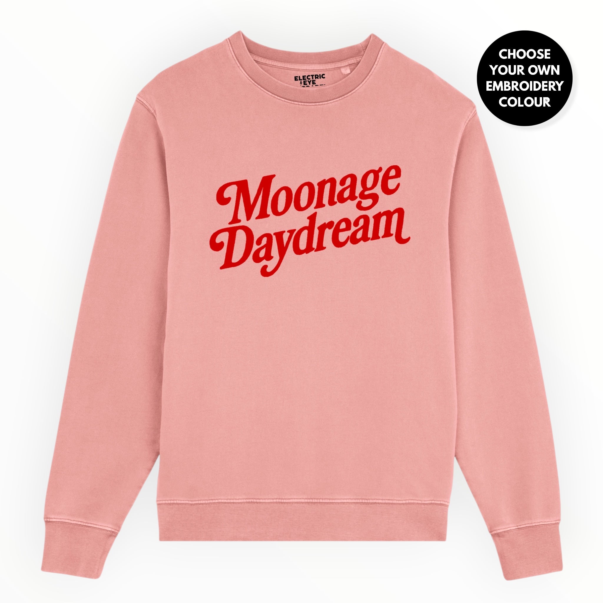 'MOONAGE DAYDREAM' embroidered organic unisex 'matcher' vintage aged sweatshirt