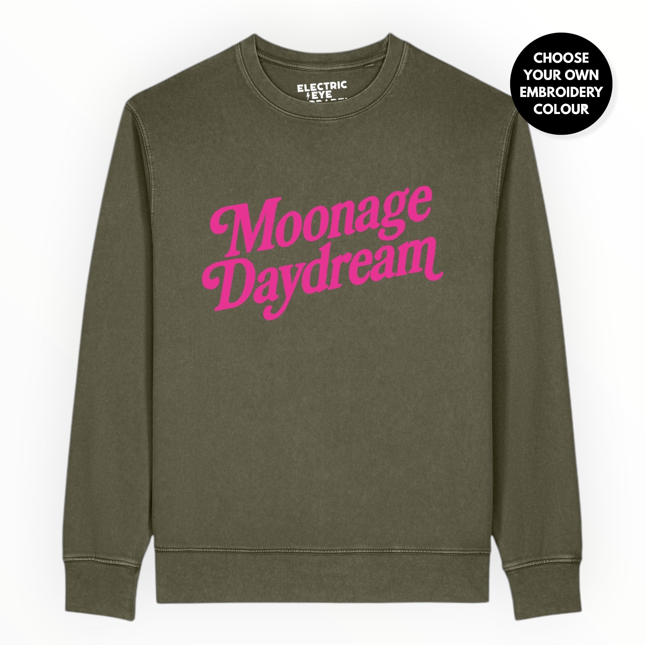 'MOONAGE DAYDREAM' embroidered organic unisex 'matcher' vintage aged sweatshirt
