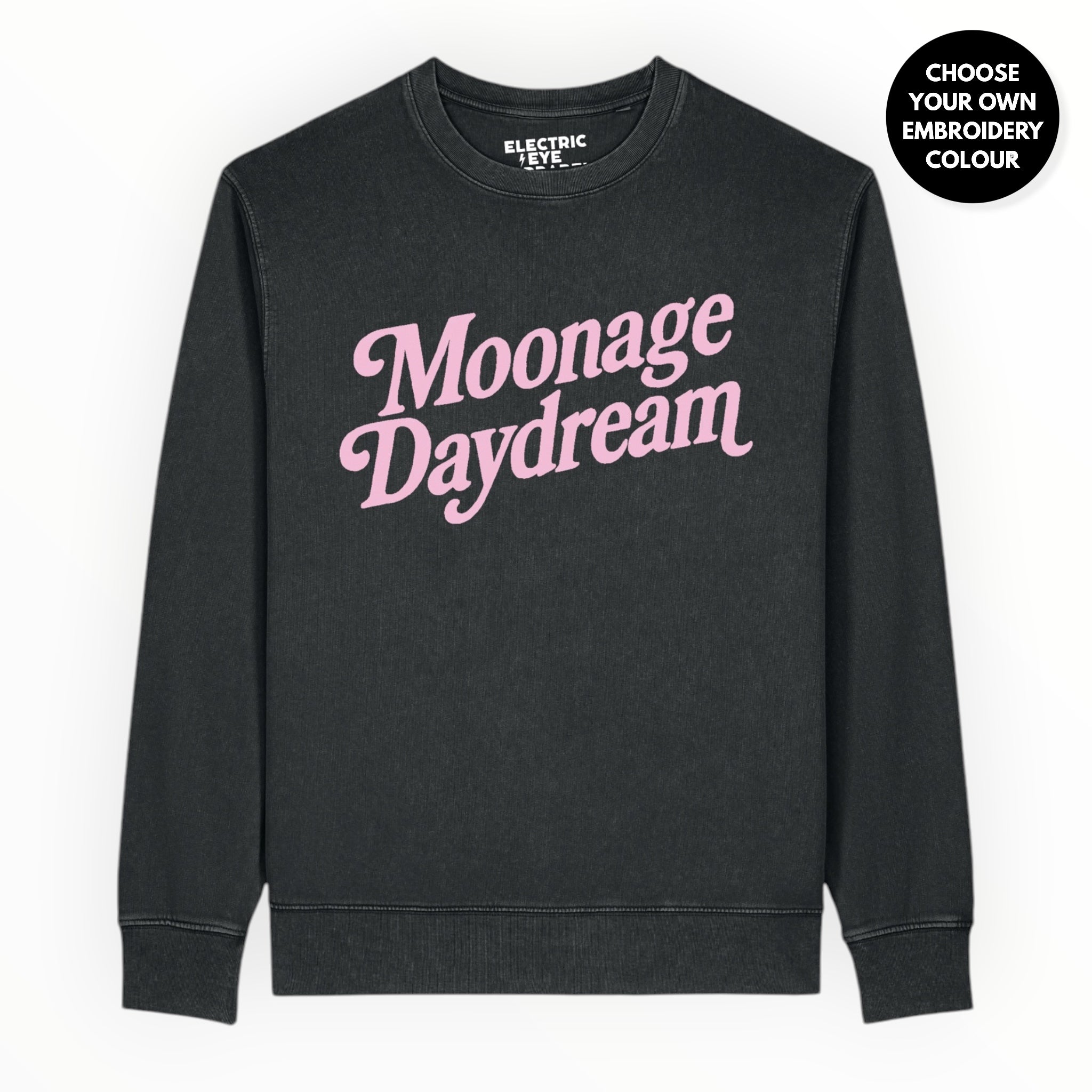 'MOONAGE DAYDREAM' embroidered organic unisex 'matcher' vintage aged sweatshirt