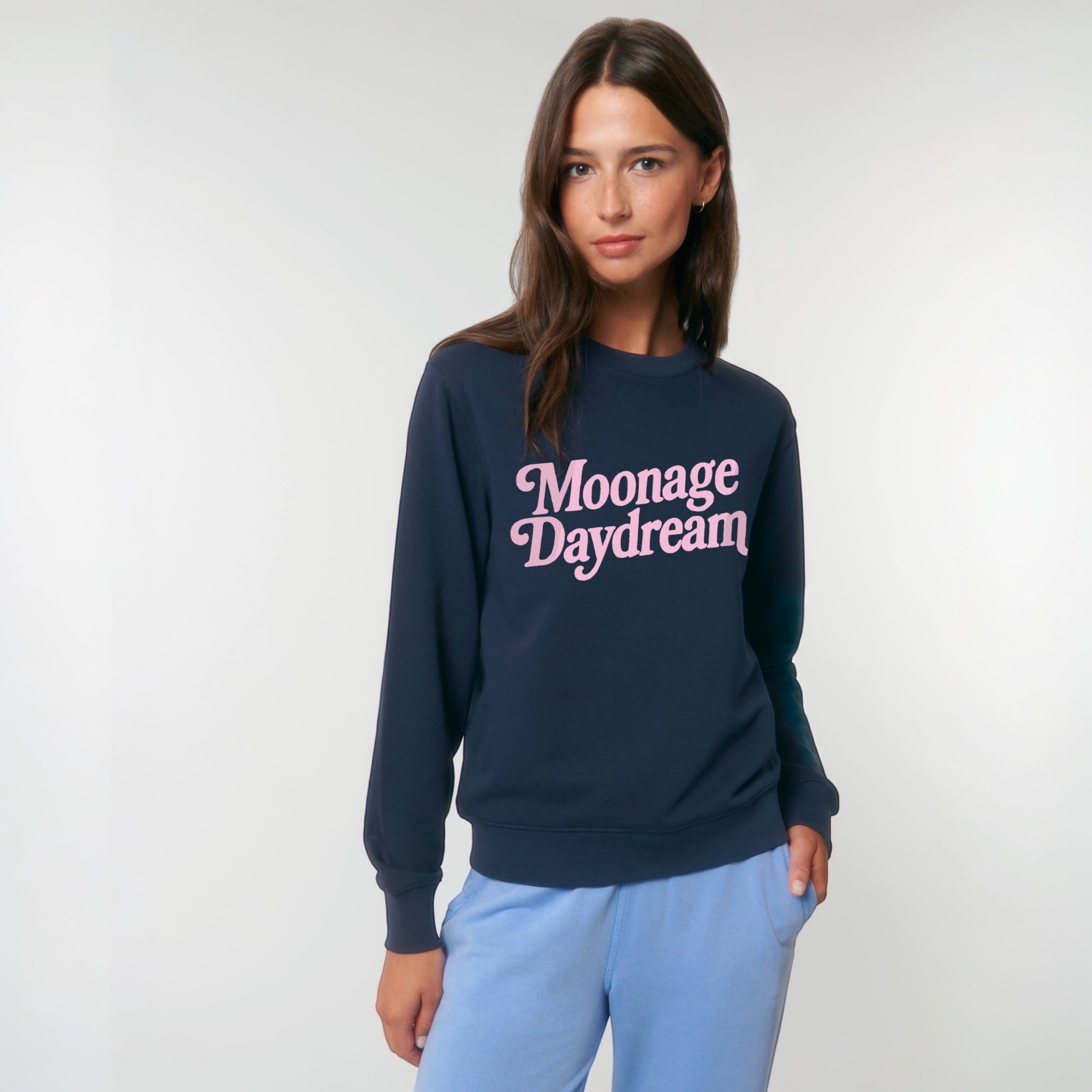 'MOONAGE DAYDREAM' embroidered organic unisex 'matcher' vintage aged sweatshirt