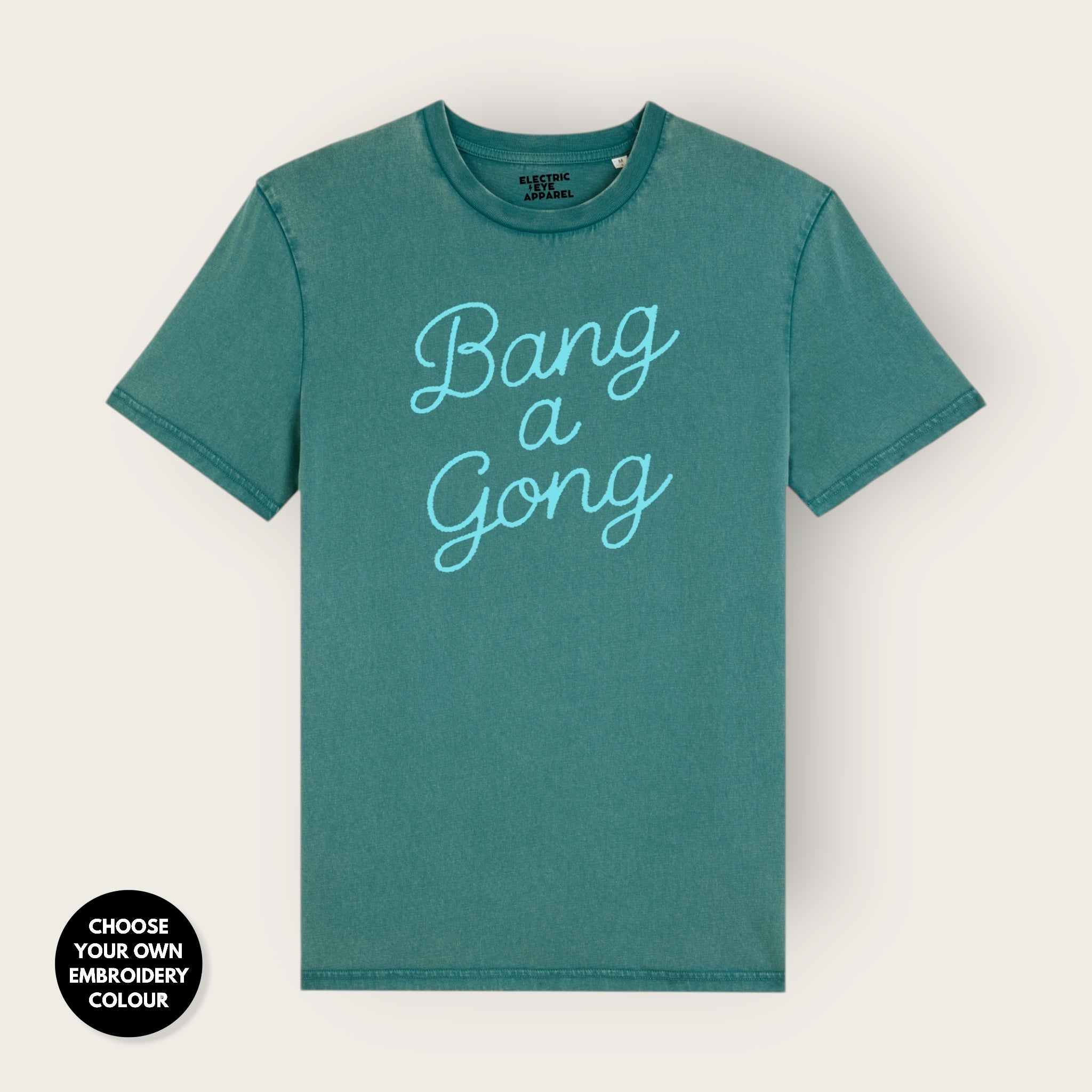 'BANG A GONG' embroidered premium organic unisex 'Rocker' t-shirt - sizes XXS-6XL
