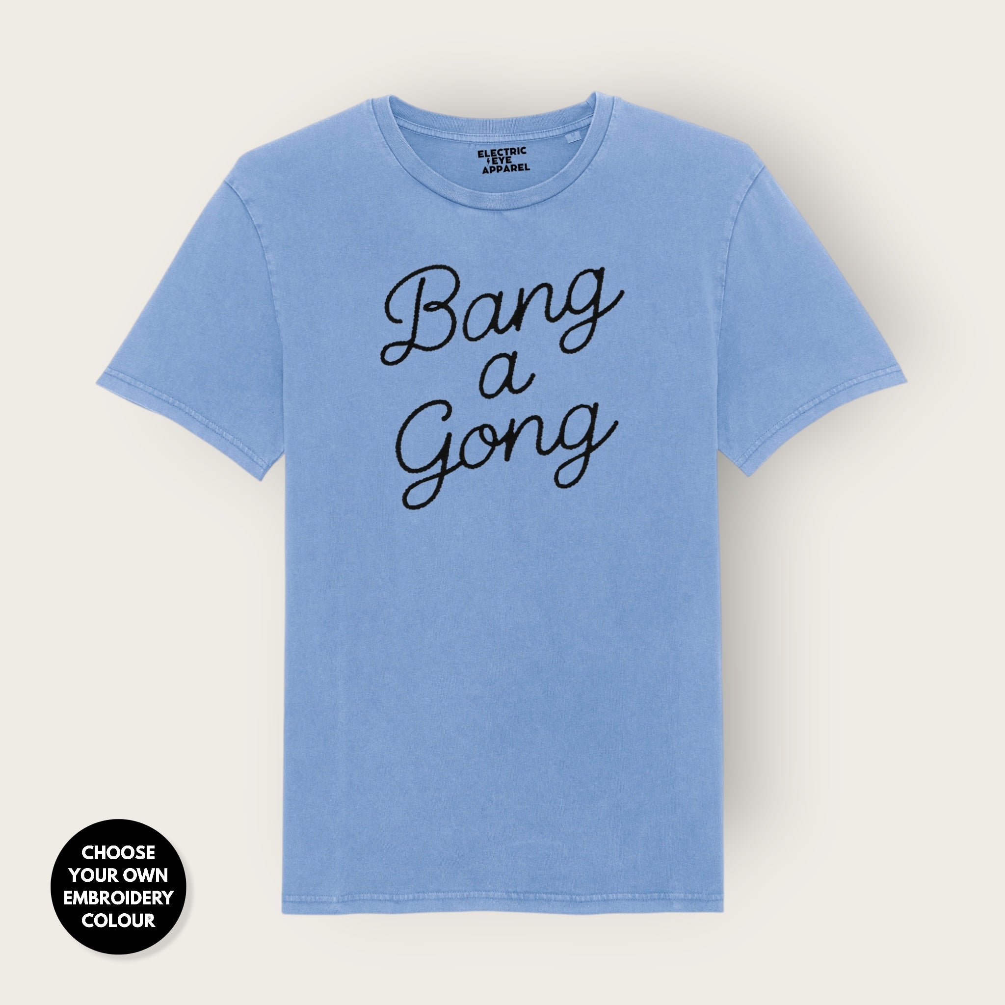'BANG A GONG' embroidered premium organic unisex 'Rocker' t-shirt - sizes XXS-6XL