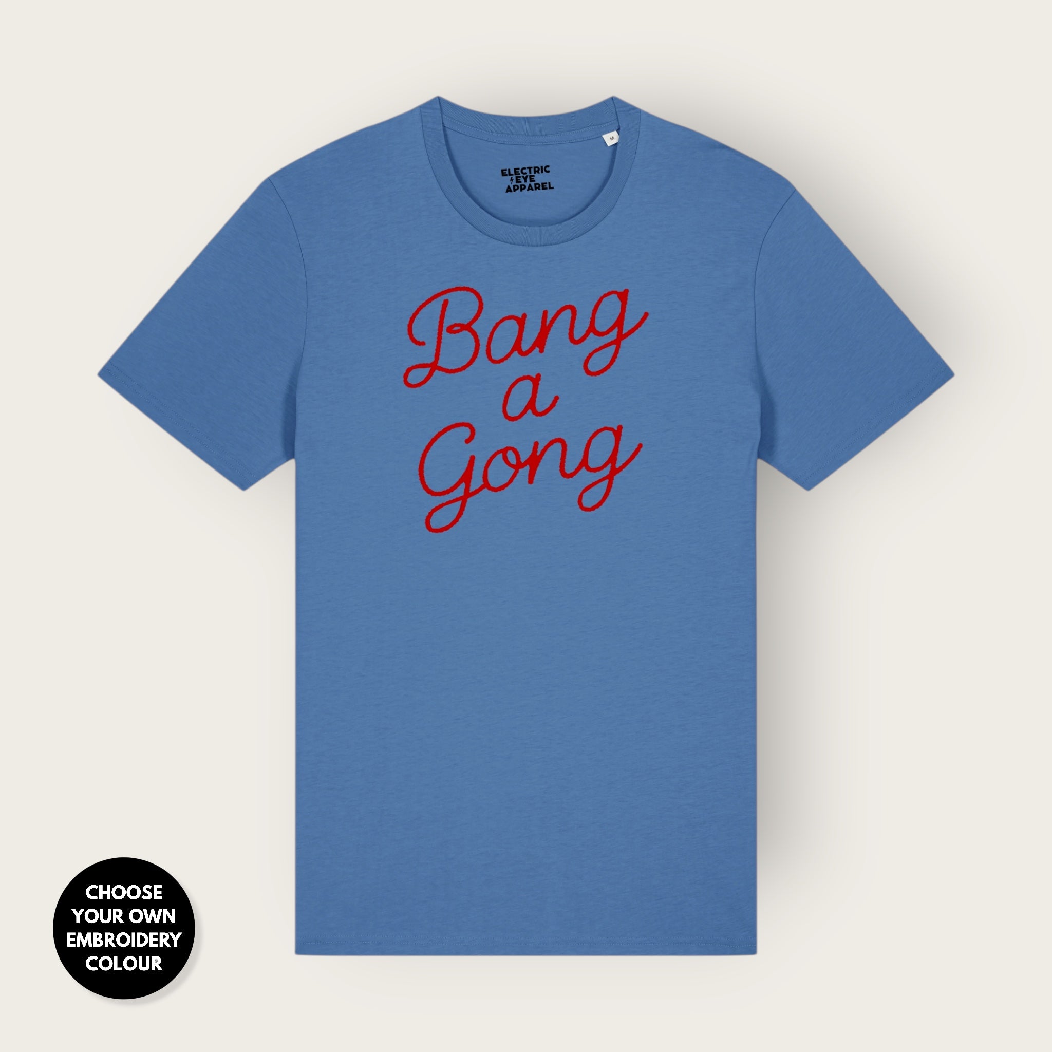 'BANG A GONG' embroidered premium organic unisex 'Rocker' t-shirt - sizes XXS-6XL