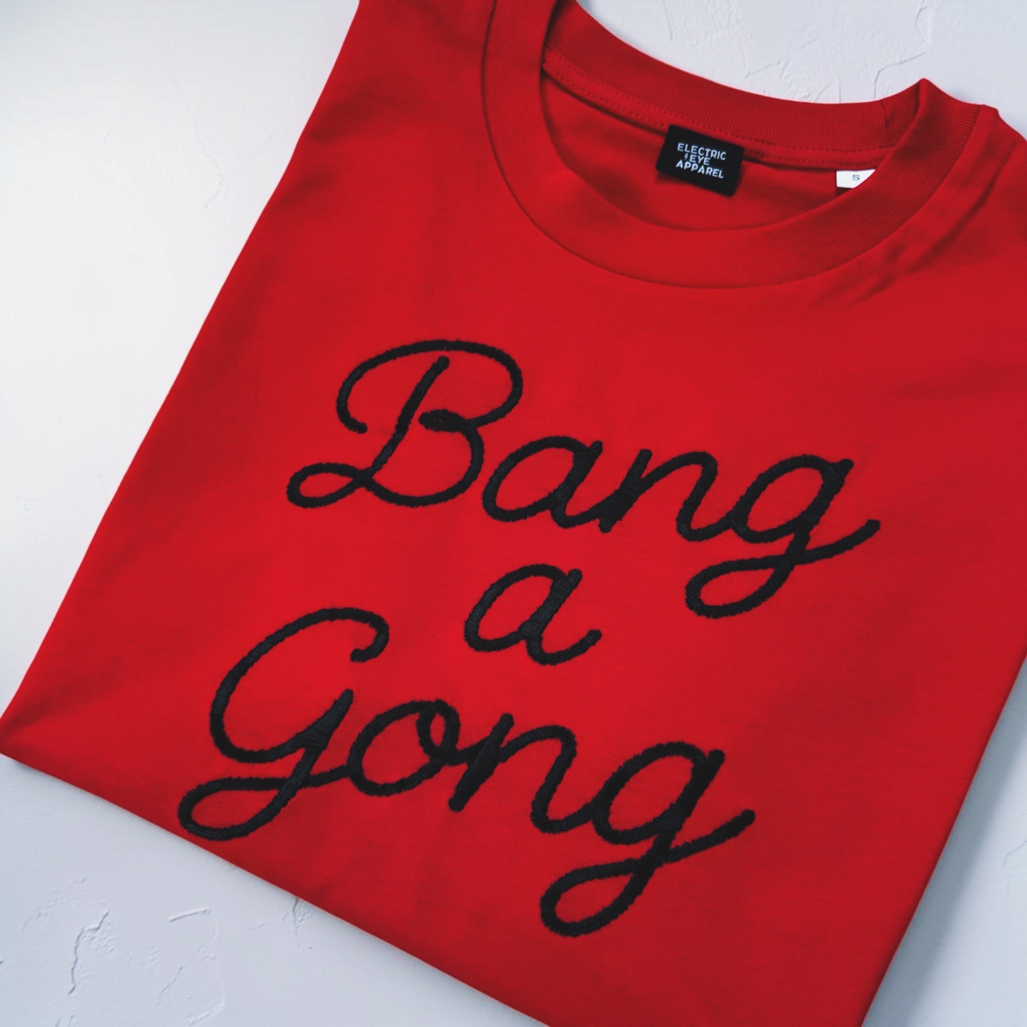 'BANG A GONG' embroidered premium organic unisex 'Rocker' t-shirt - sizes XXS-6XL