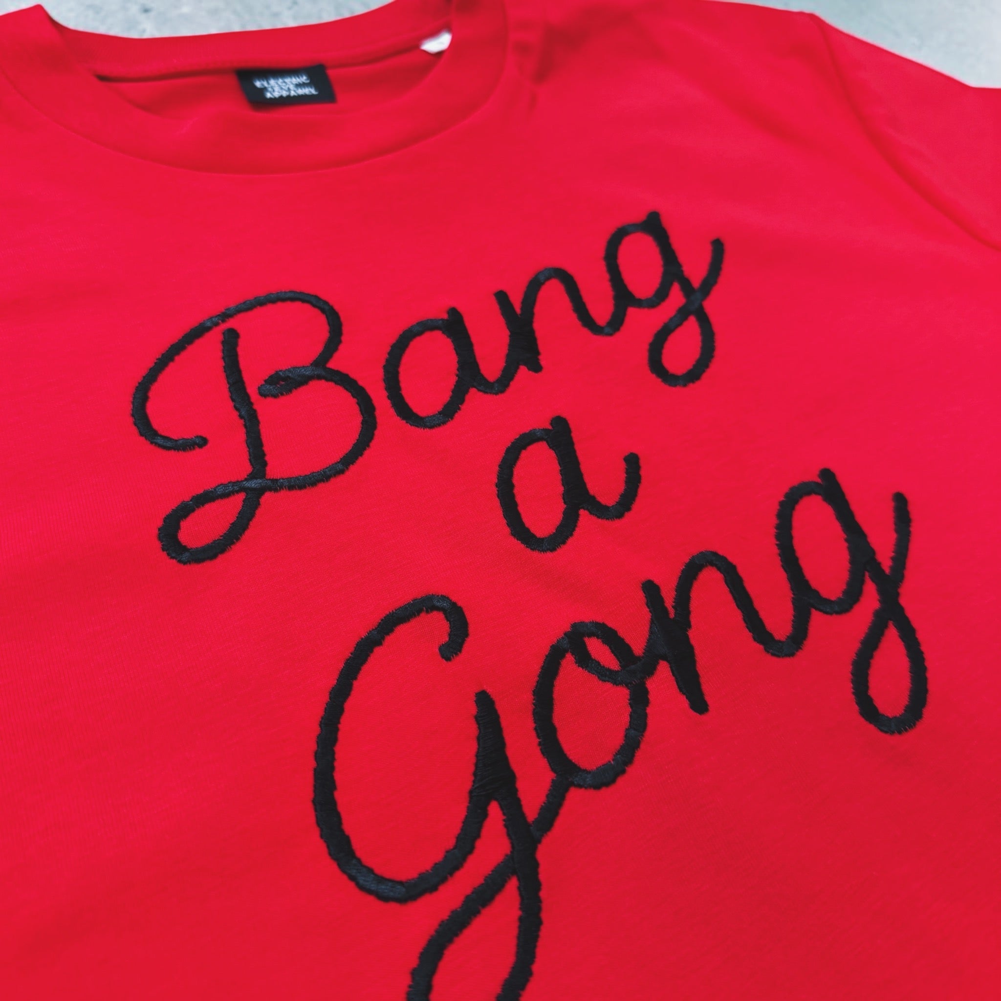 'BANG A GONG' embroidered premium organic unisex 'Rocker' t-shirt - sizes XXS-6XL