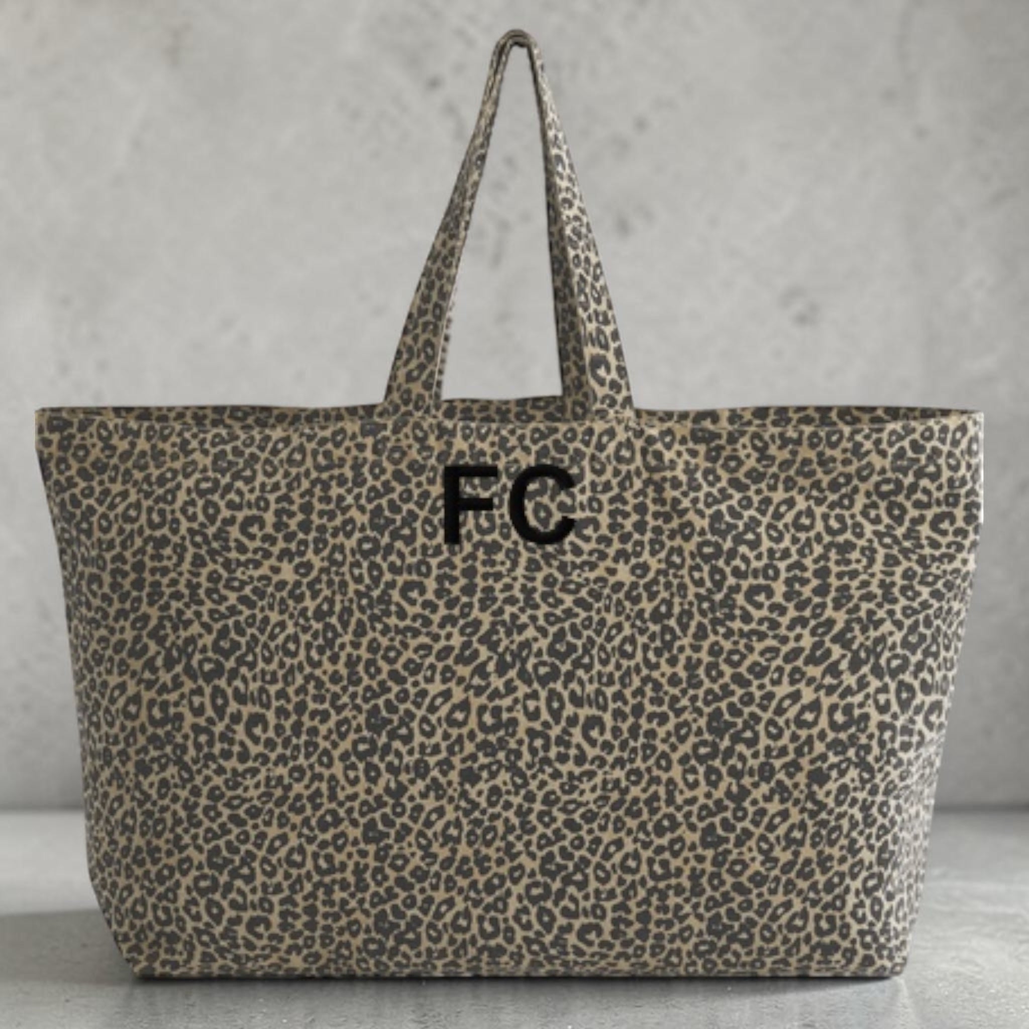 'ROCK 'N' ROLL' embroidered vintage leopard print oversized tote bag - option to monogram