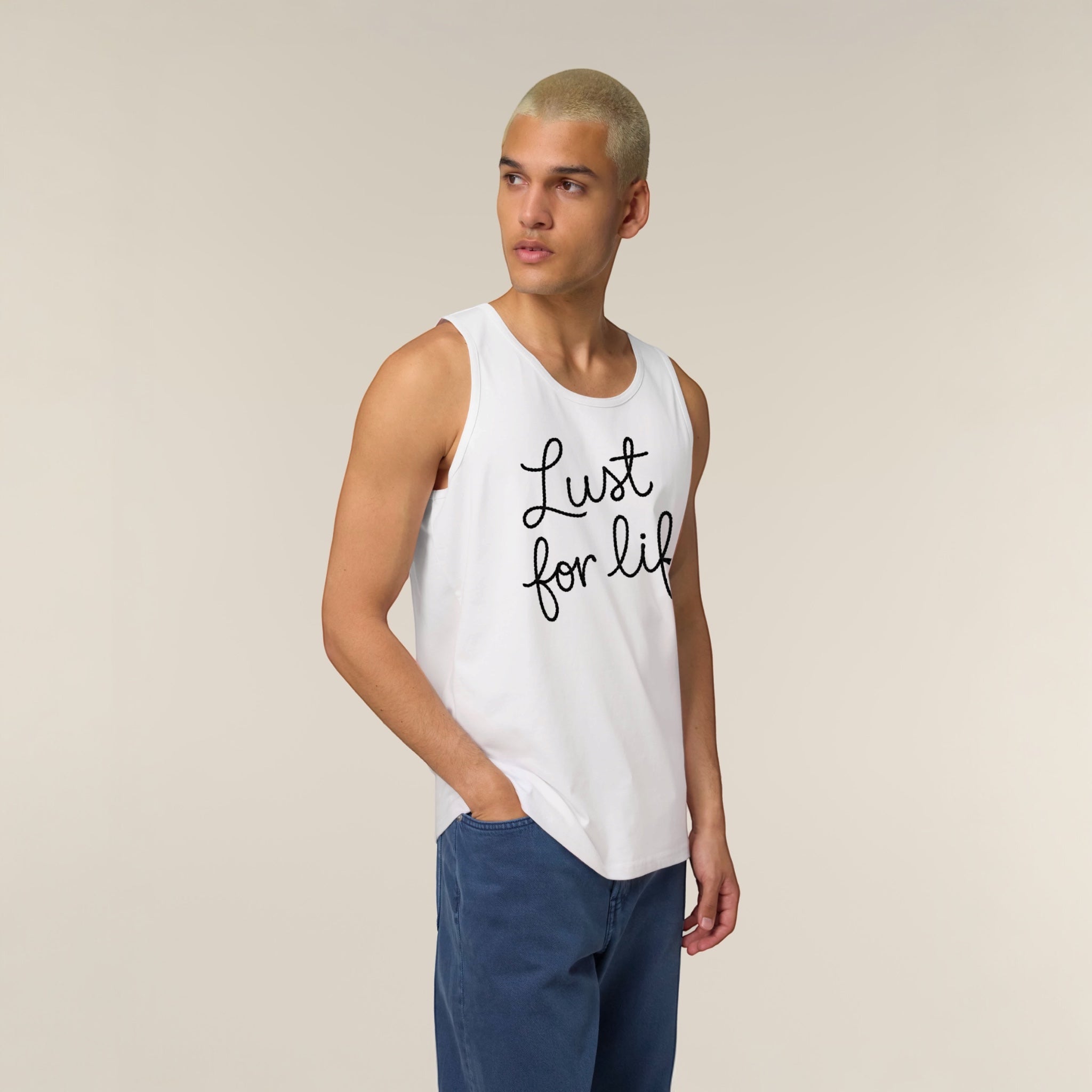 'LUST FOR LIFE' embroidered premium organic men's Stancer tank