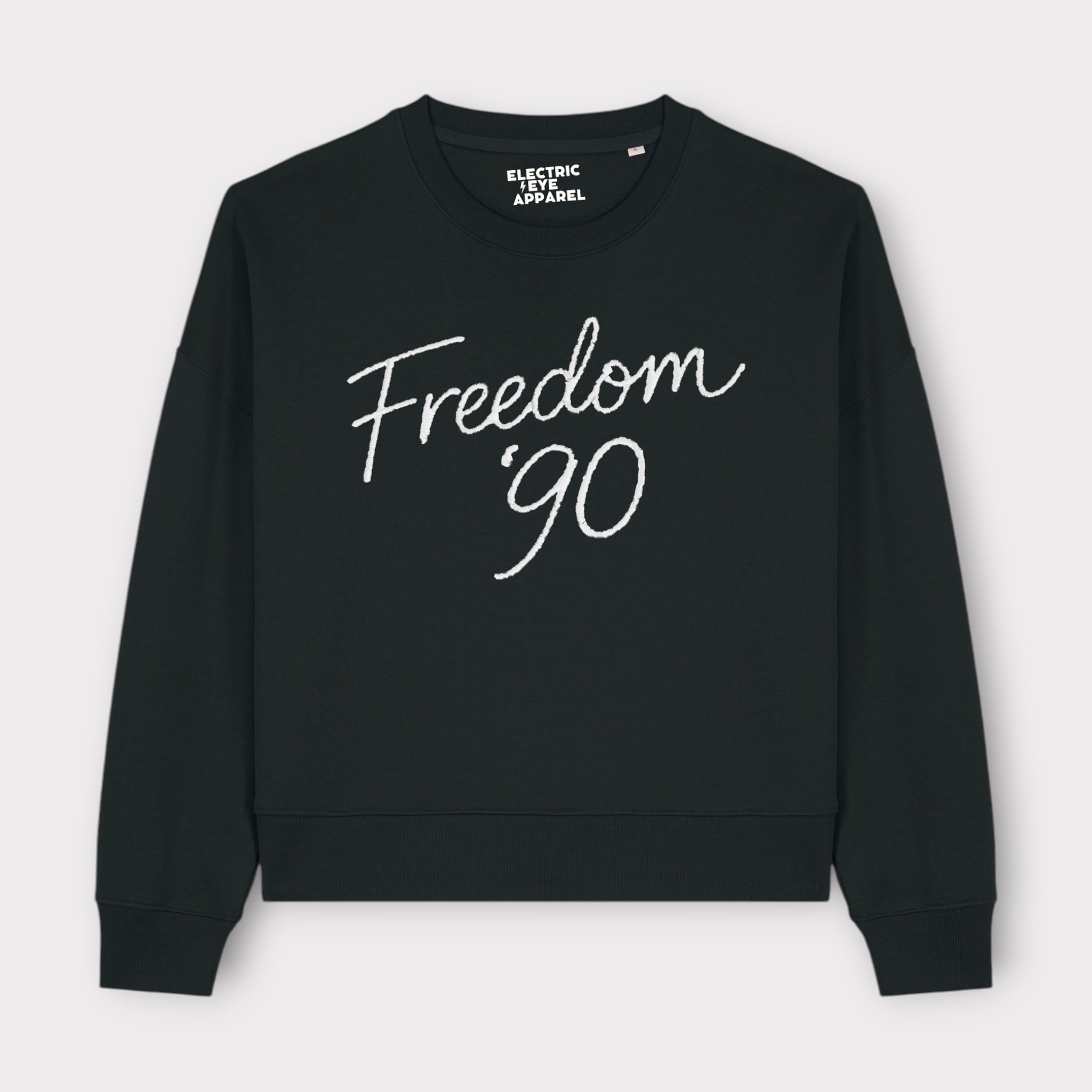 'FREEDOM '90!' embroidered organic women's dropped shoulder 'Alma' sweatshirt - choose your own embroidery colour