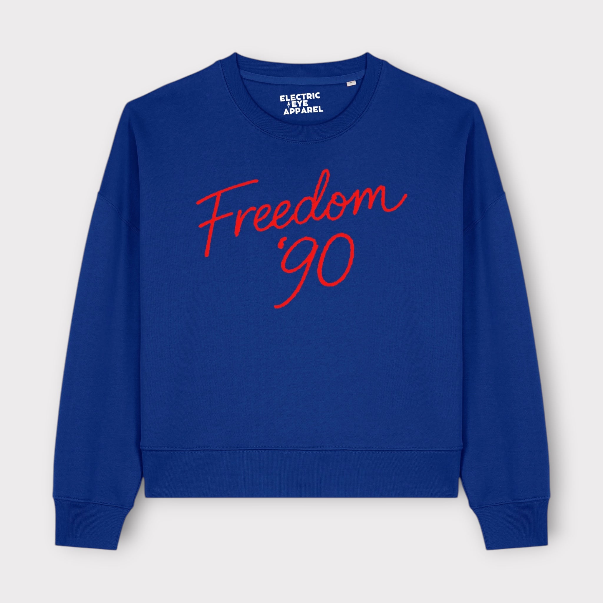 'FREEDOM '90!' embroidered organic women's dropped shoulder 'Alma' sweatshirt - choose your own embroidery colour