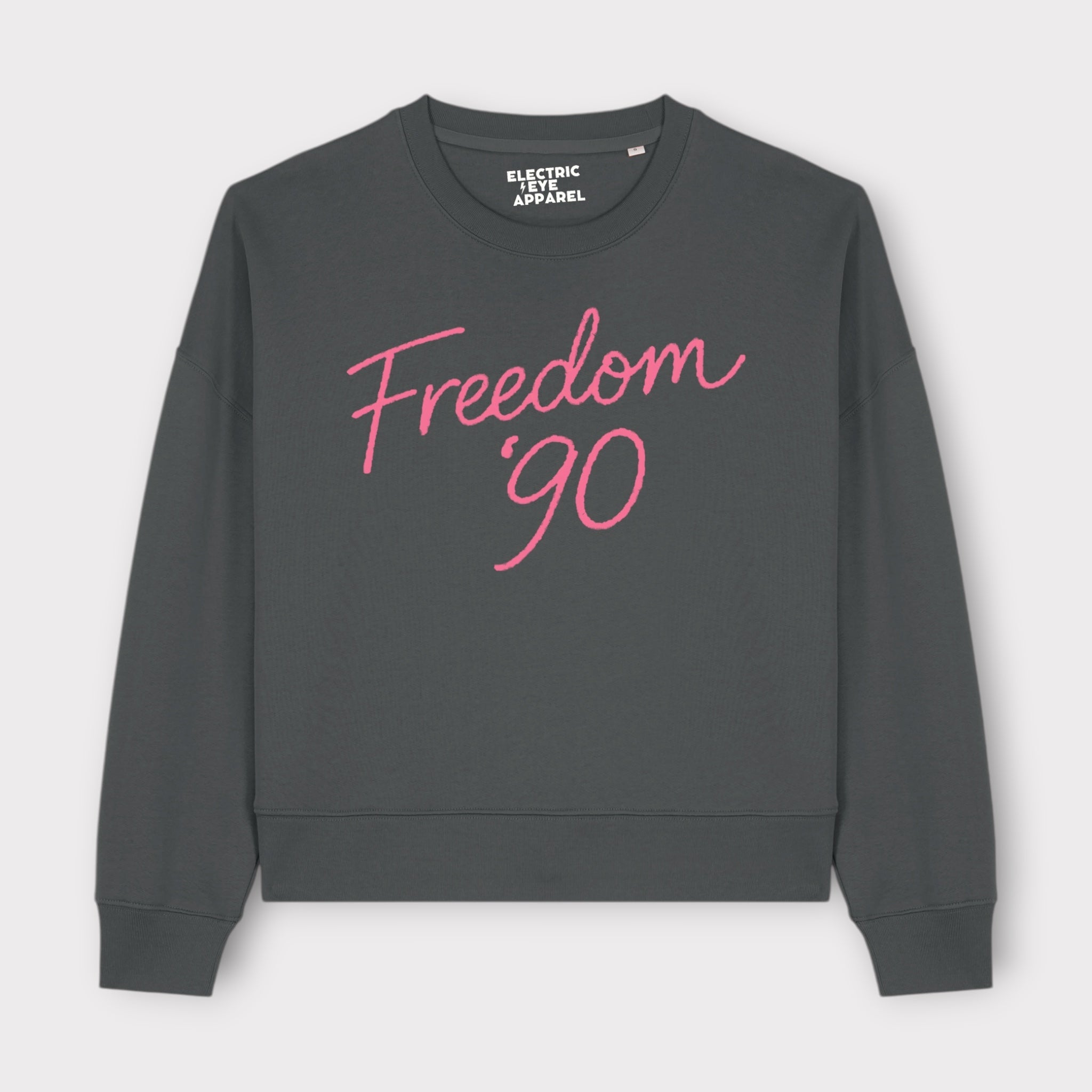 'FREEDOM '90!' embroidered organic women's dropped shoulder 'Alma' sweatshirt - choose your own embroidery colour