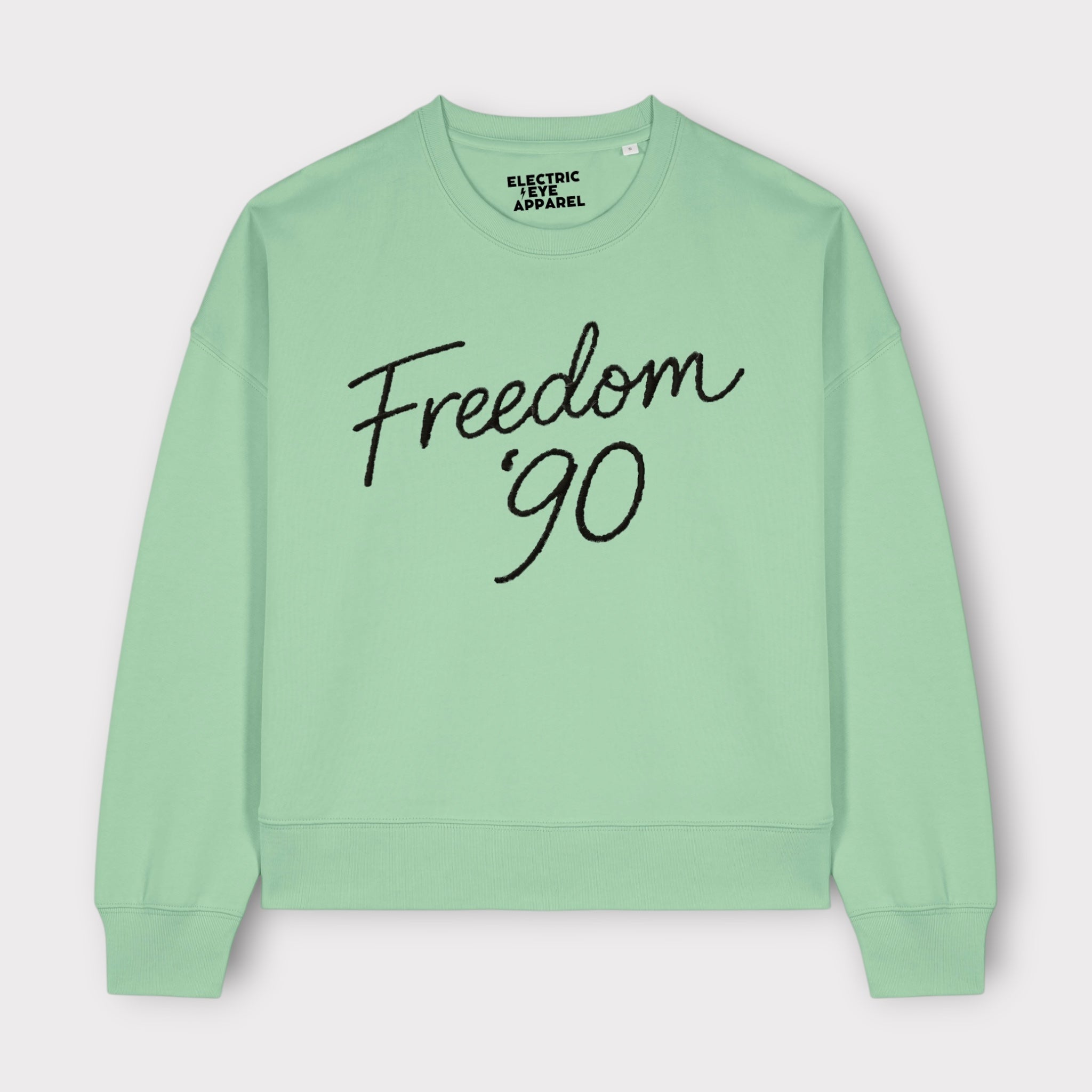 'FREEDOM '90!' embroidered organic women's dropped shoulder 'Alma' sweatshirt - choose your own embroidery colour