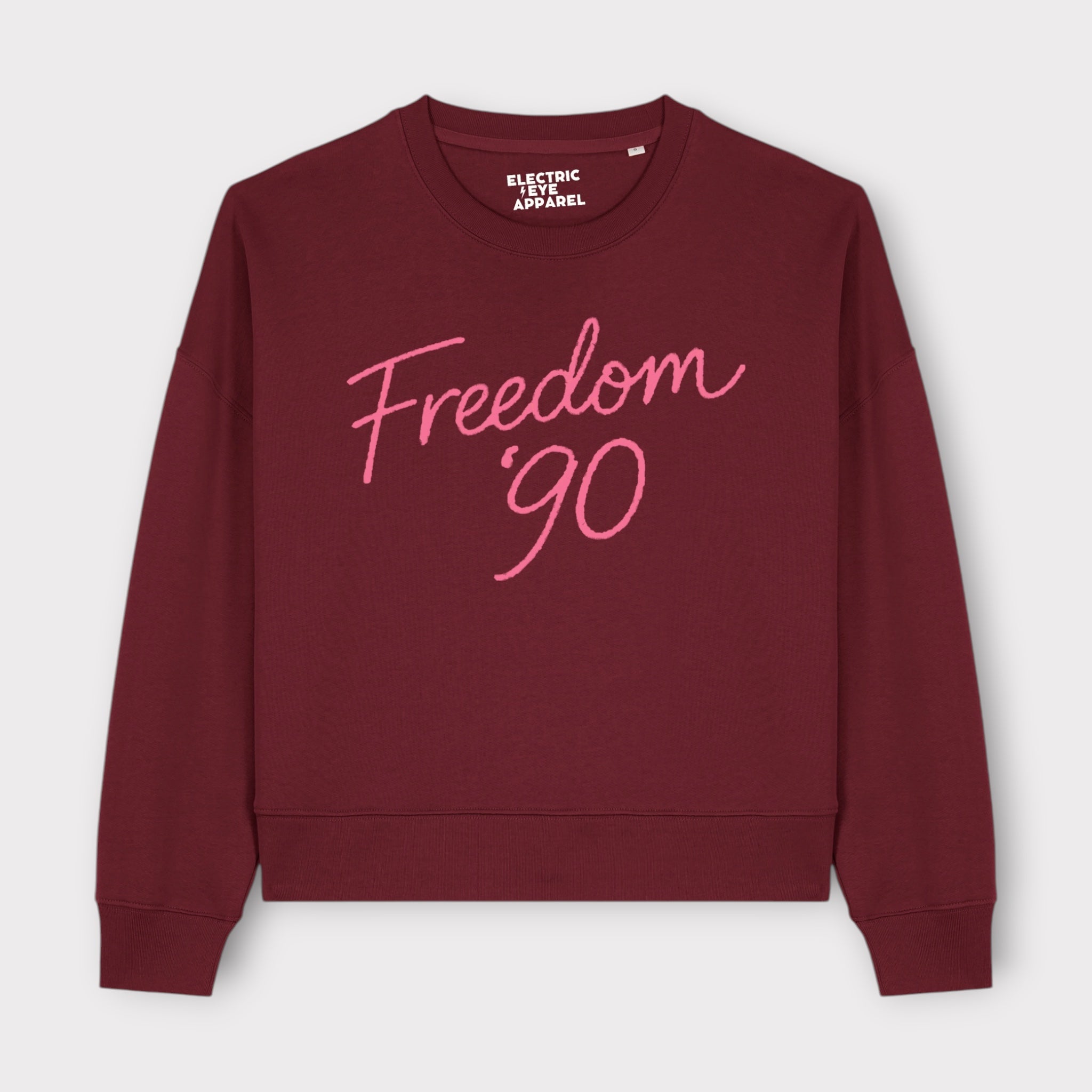'FREEDOM '90!' embroidered organic women's dropped shoulder 'Alma' sweatshirt - choose your own embroidery colour