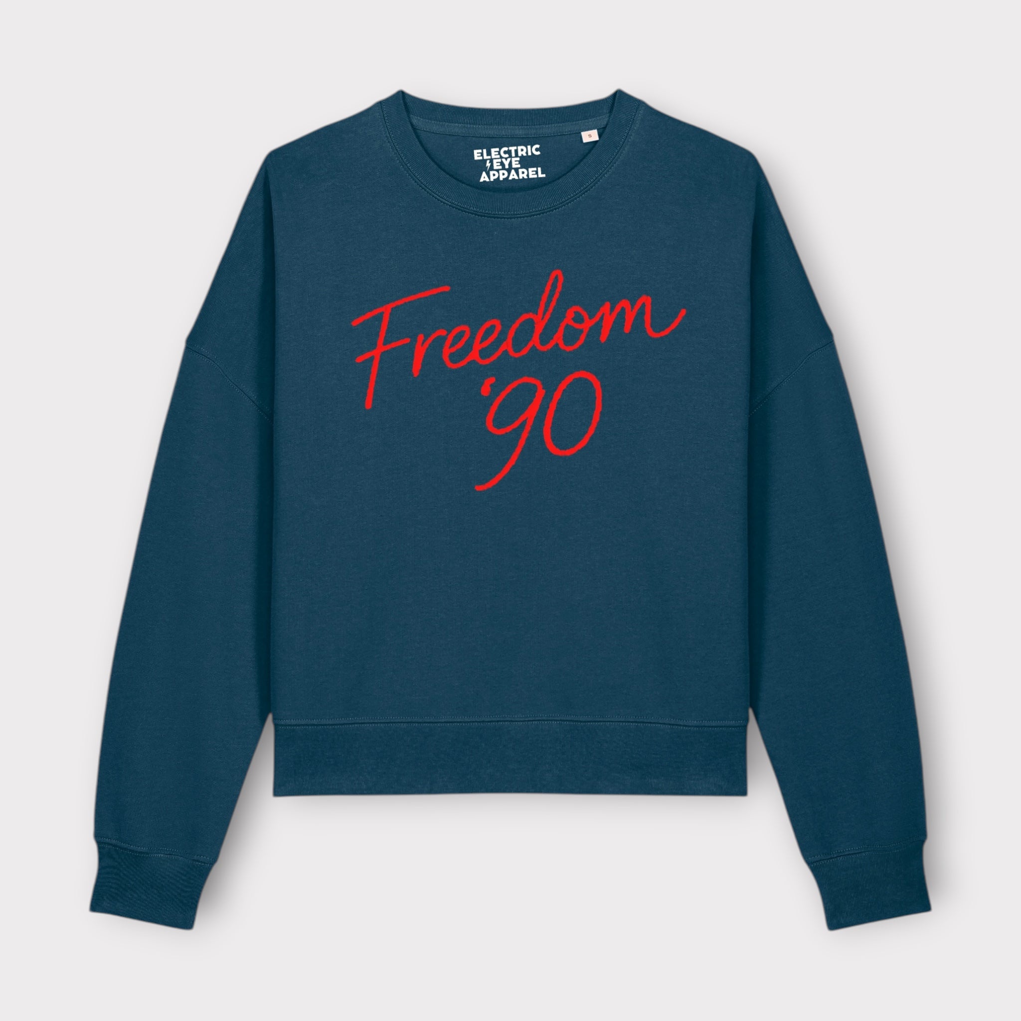 'FREEDOM '90!' embroidered organic women's dropped shoulder 'Alma' sweatshirt - choose your own embroidery colour