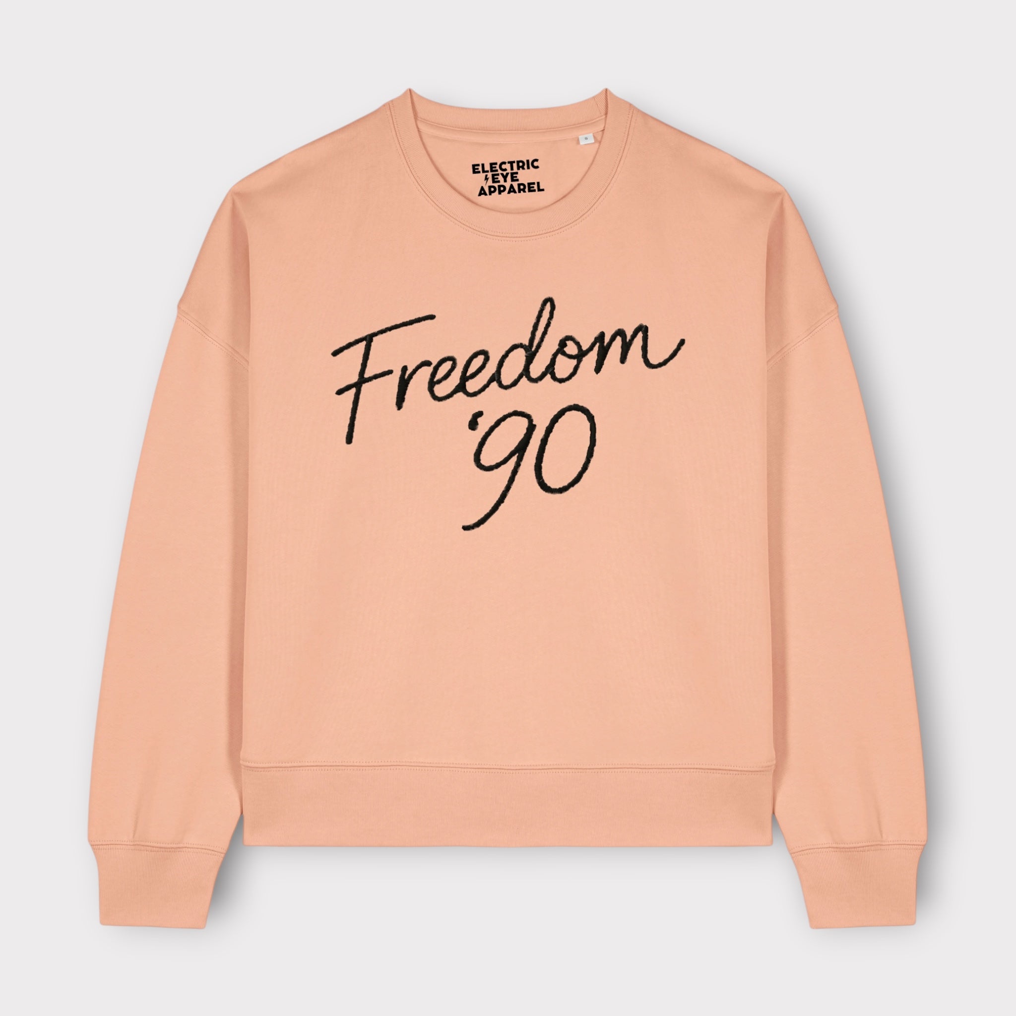 'FREEDOM '90!' embroidered organic women's dropped shoulder 'Alma' sweatshirt - choose your own embroidery colour