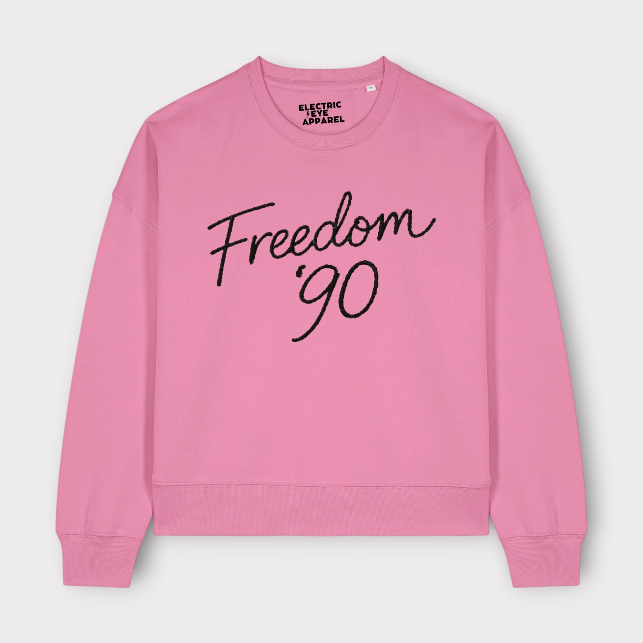 'FREEDOM '90!' embroidered organic women's dropped shoulder 'Alma' sweatshirt - choose your own embroidery colour