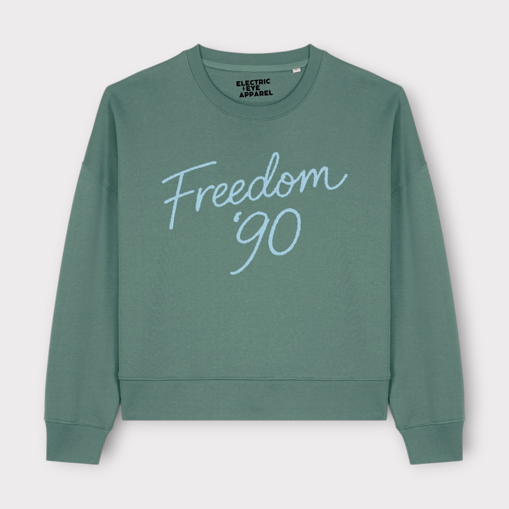 'FREEDOM '90!' embroidered organic women's dropped shoulder 'Alma' sweatshirt - choose your own embroidery colour