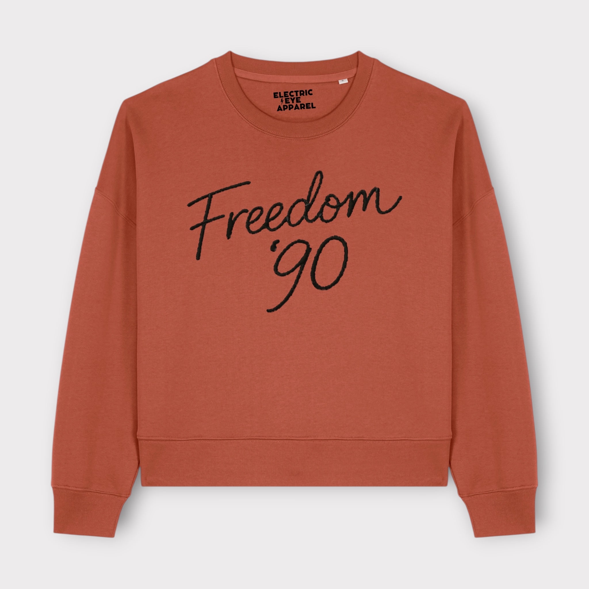 'FREEDOM '90!' embroidered organic women's dropped shoulder 'Alma' sweatshirt - choose your own embroidery colour