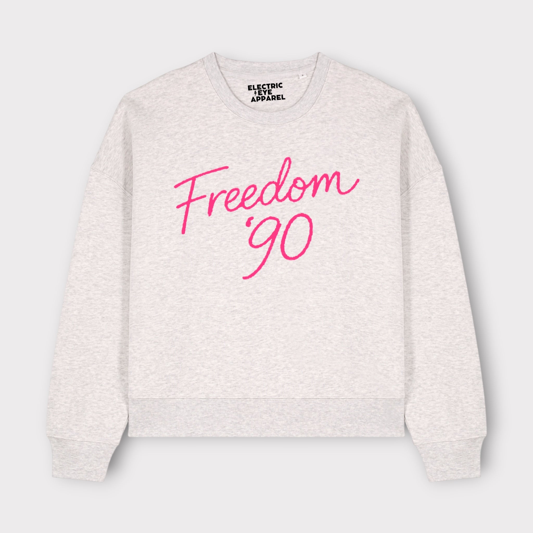 'FREEDOM '90!' embroidered organic women's dropped shoulder 'Alma' sweatshirt - choose your own embroidery colour