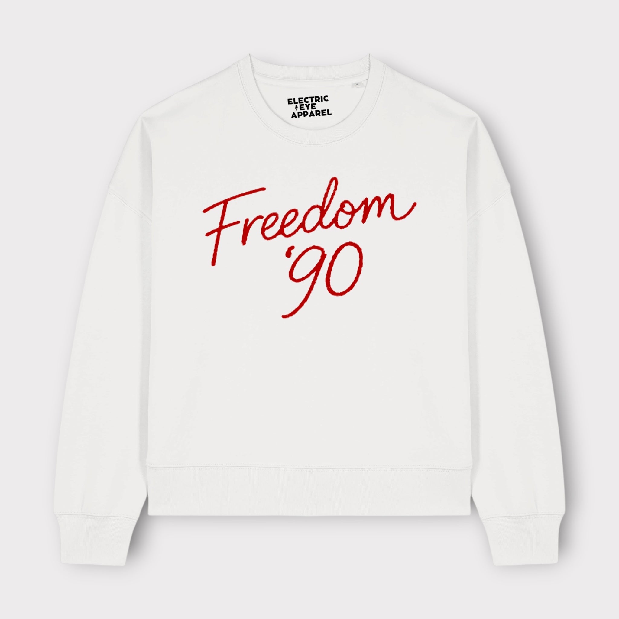 'FREEDOM '90!' embroidered organic women's dropped shoulder 'Alma' sweatshirt - choose your own embroidery colour