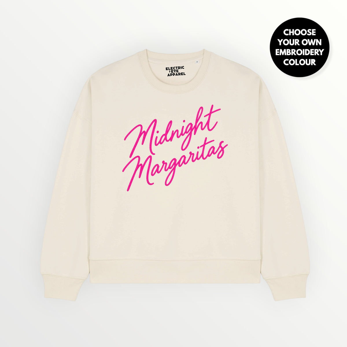 'Midnight Margaritas' embroidered organic women's dropped shoulder 'Alma' sweatshirt - choose your own embroidery colour