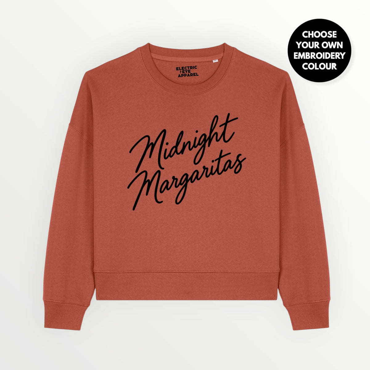 'Midnight Margaritas' embroidered organic women's dropped shoulder 'Alma' sweatshirt - choose your own embroidery colour