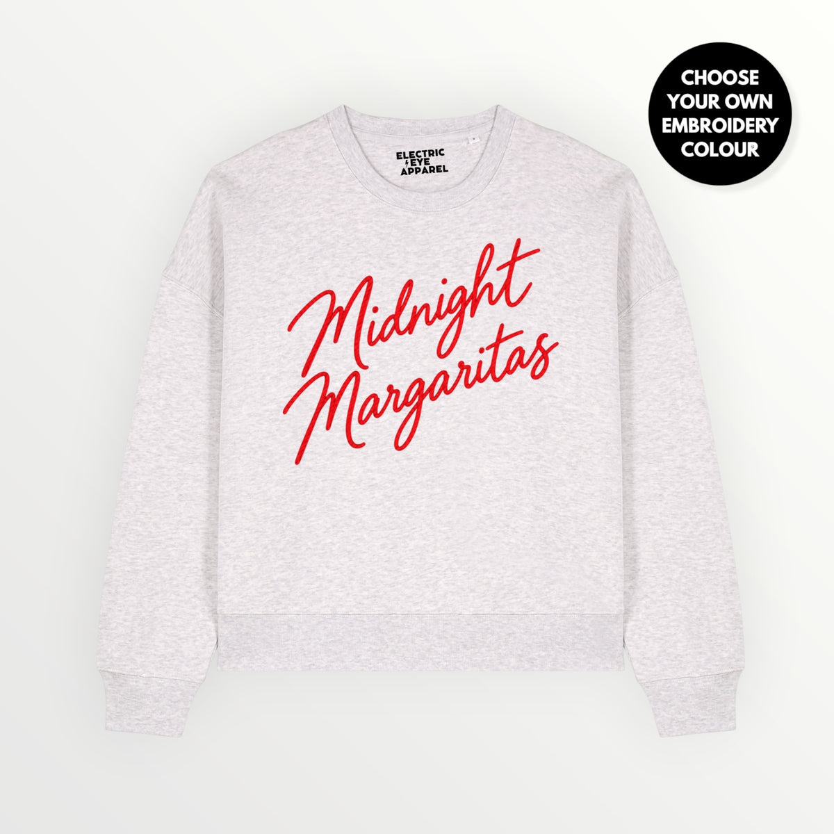 'Midnight Margaritas' embroidered organic women's dropped shoulder 'Alma' sweatshirt - choose your own embroidery colour