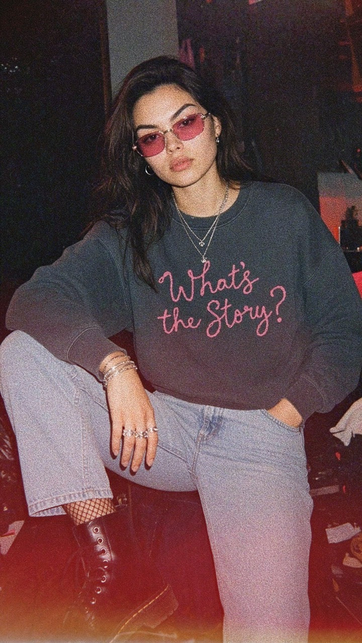 'What's the Story?' embroidered organic women's dropped shoulder 'Alma' sweatshirt - choose your own embroidery colour