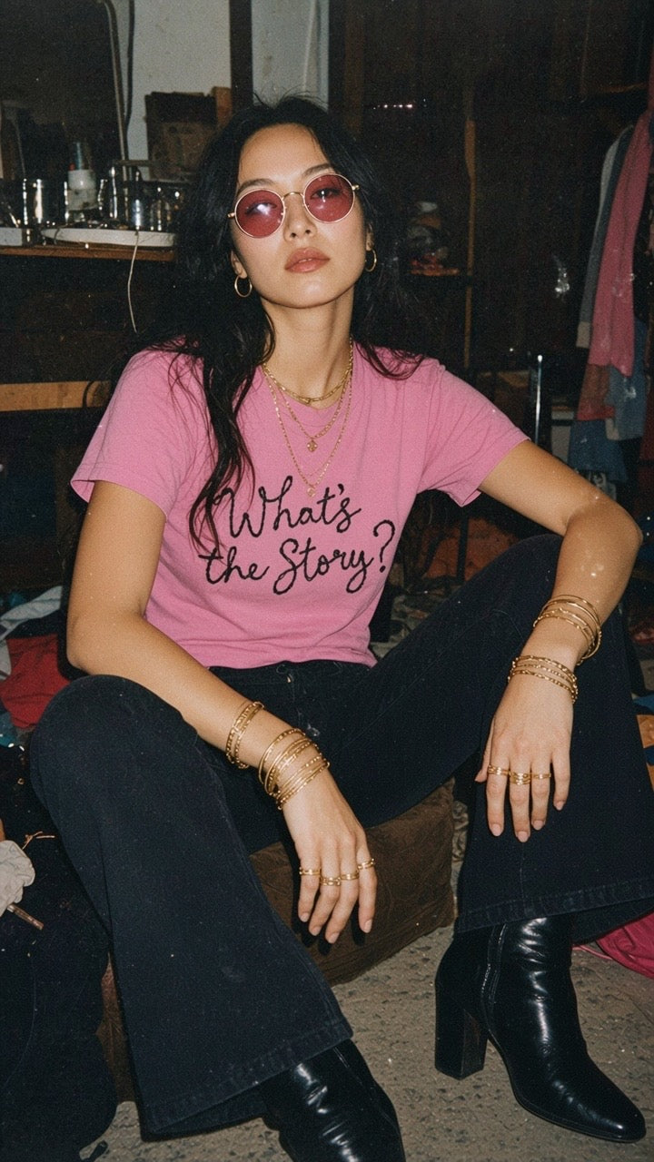 'What's the Story?' embroidered premium organic women's classic fit 'Muser' t-shirt - sizes XS-5XL