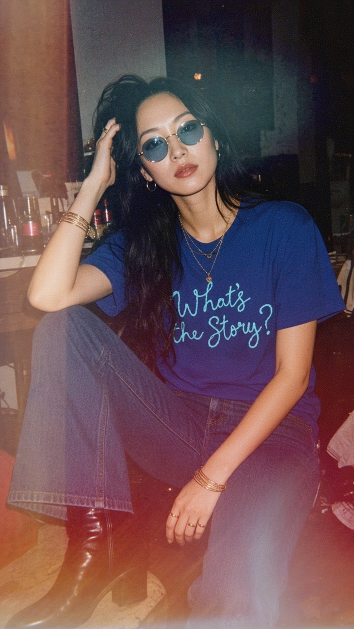 'What's the Story?' embroidered premium organic women's classic fit 'Muser' t-shirt - sizes XS-5XL