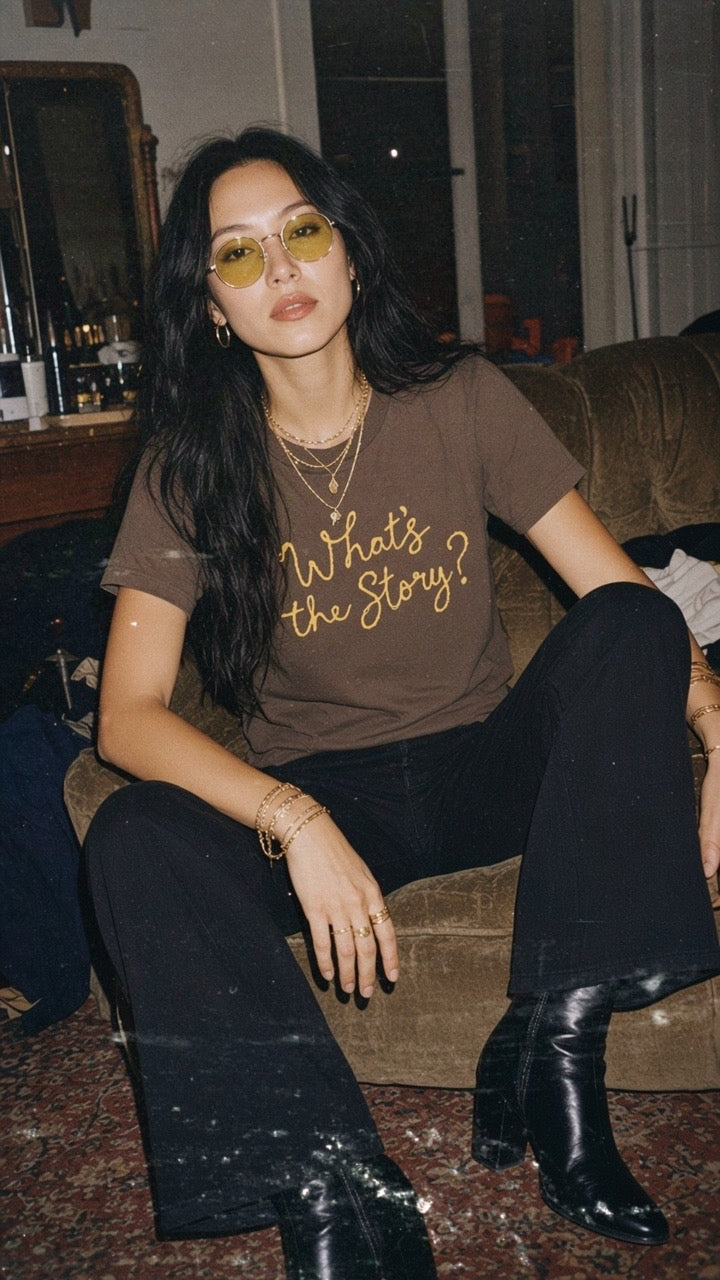 'What's the Story?' embroidered premium organic women's classic fit 'Muser' t-shirt - sizes XS-5XL