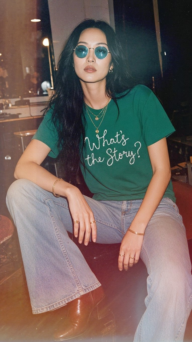 'What's the Story?' embroidered premium organic women's classic fit 'Muser' t-shirt - sizes XS-5XL
