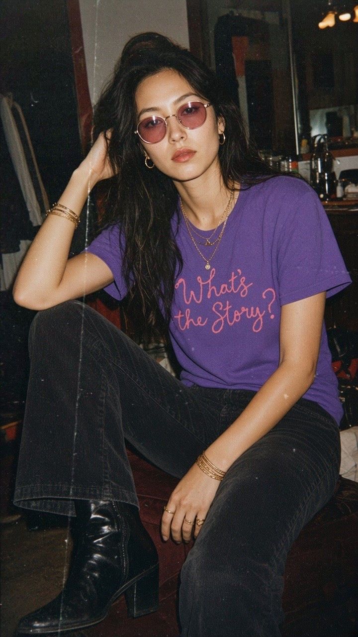 'What's the Story?' embroidered premium organic women's classic fit 'Muser' t-shirt - sizes XS-5XL