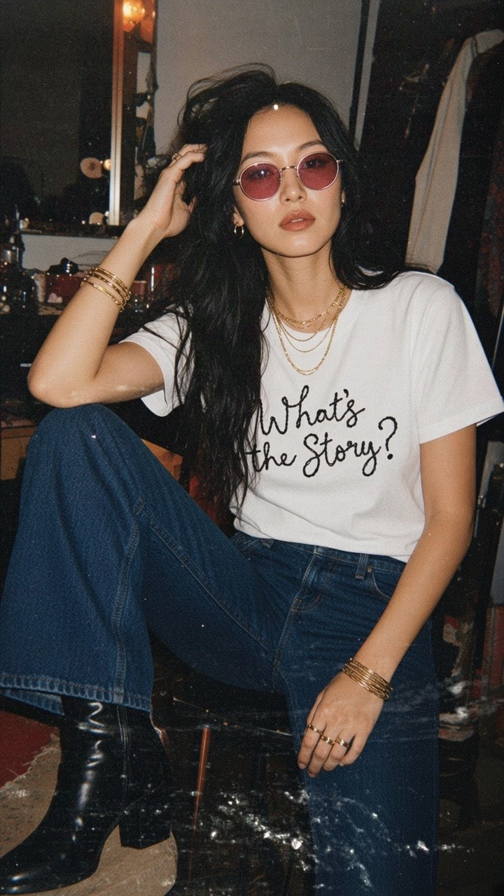 'What's the Story?' embroidered premium organic women's classic fit 'Muser' t-shirt - sizes XS-5XL