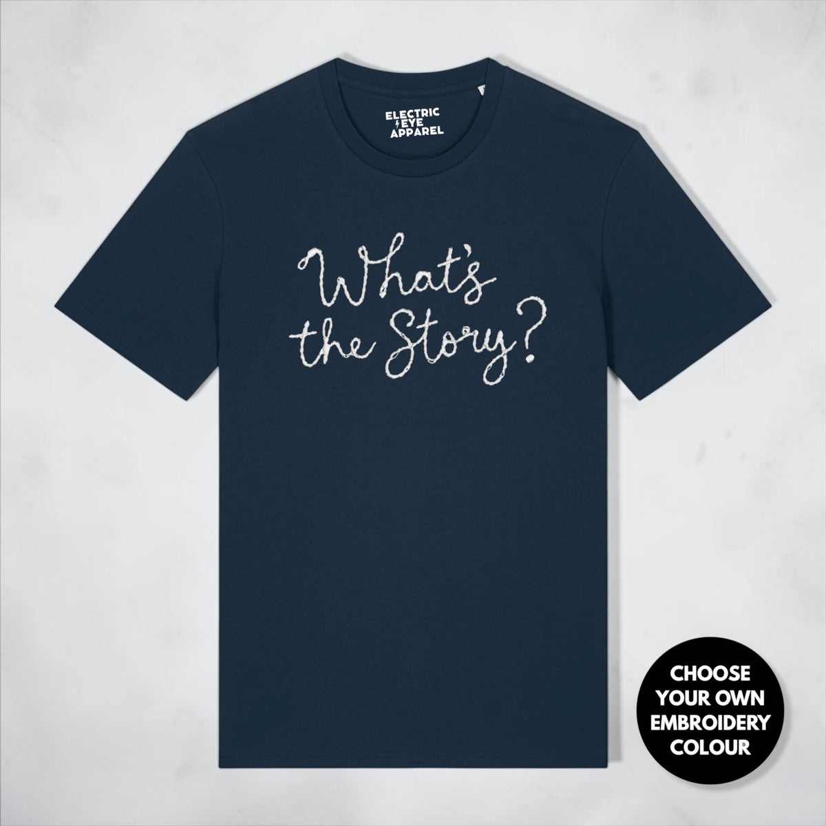 'What's the Story?' embroidered premium organic men's 'Rocker' t-shirt - sizes XXS-5XL