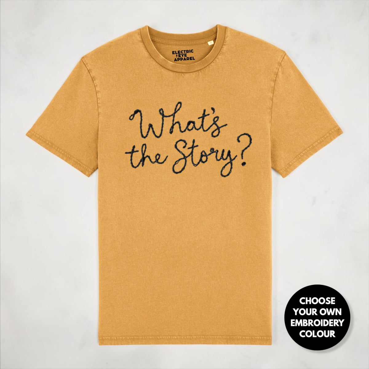 'What's the Story?' embroidered premium organic men's 'Rocker' t-shirt - sizes XXS-5XL