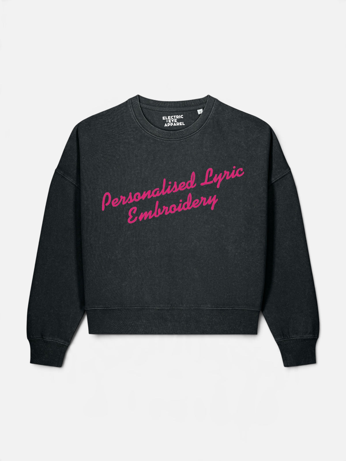 Personalised Lyric Centre Chest Embroidered premium organic women's drop shoulder Vintage Garment Dyed 'Alma' sweatshirt