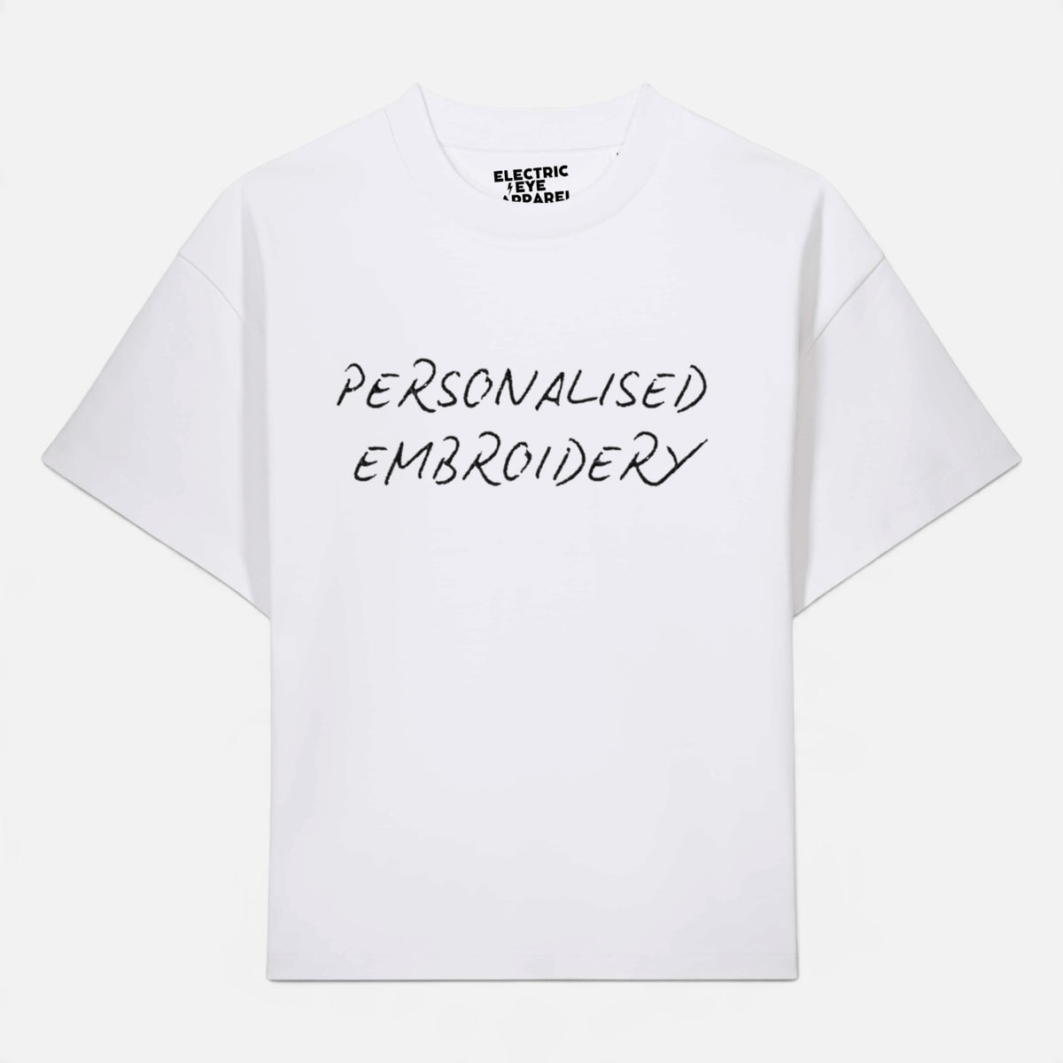 NEW Unisex Personalised Lyric Centre Chest Embroidered premium organic relaxed fit 'Hazener' t-shirt