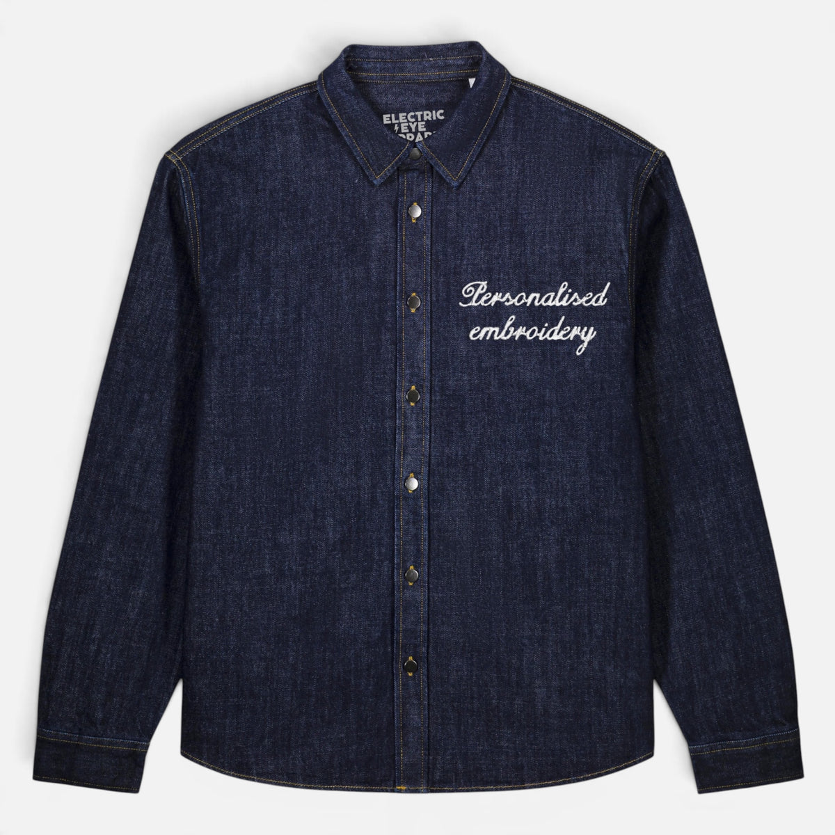 NEW Unisex Personalised Left Chest Embroidered Heavy Denim 'Palmer' Overshirt - choose your own words, font, thread colour