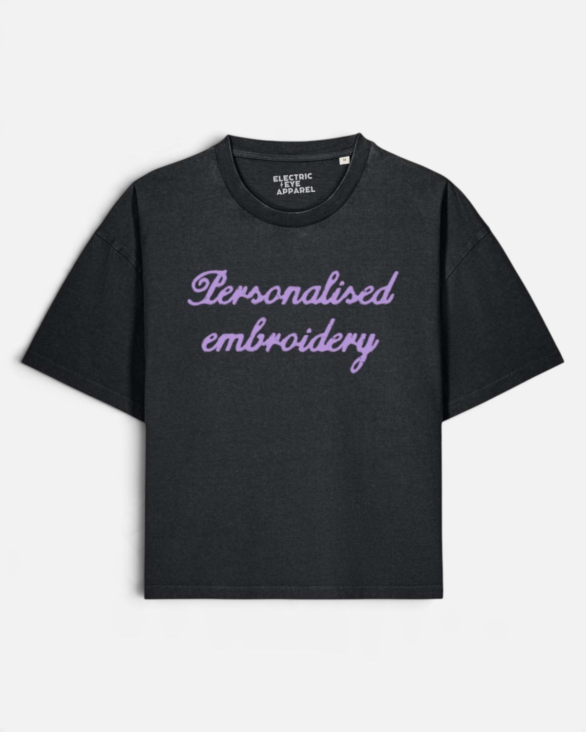 NEW Women's Personalised Lyric Centre Chest Embroidered premium organic women's boxy 'Nova Vintage' t-shirt - choose your own lyrics, font and thread colour