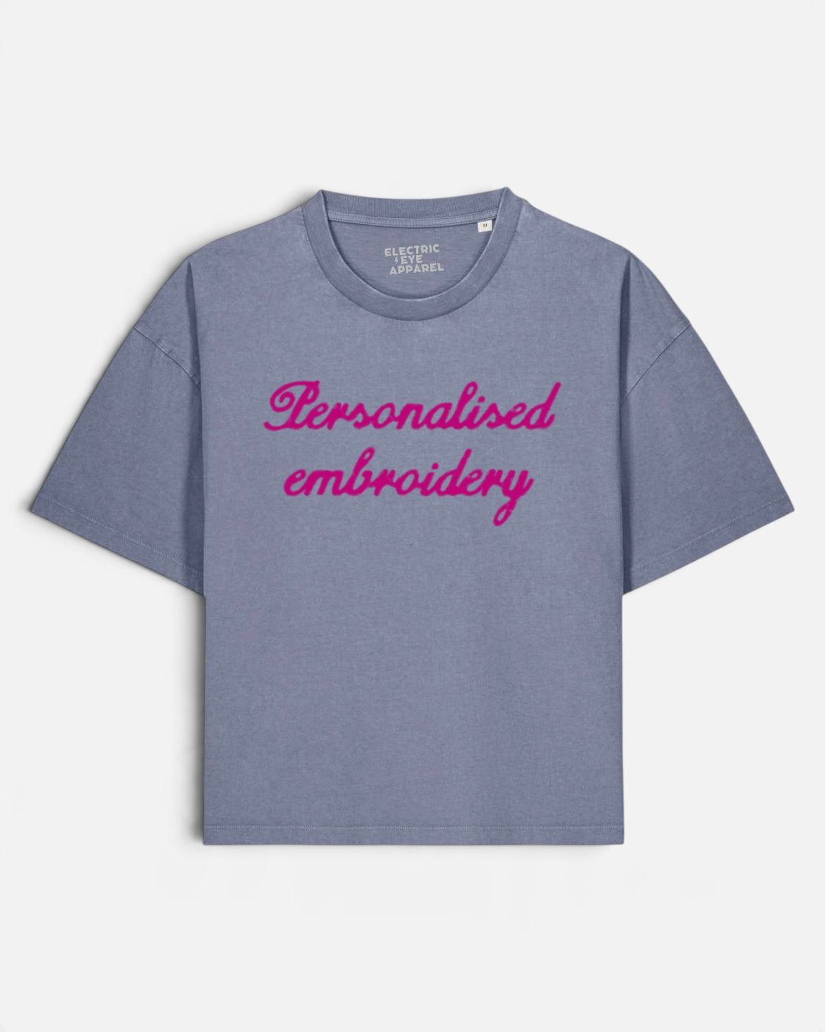 NEW Women's Personalised Lyric Centre Chest Embroidered premium organic women's boxy 'Nova Vintage' t-shirt - choose your own lyrics, font and thread colour