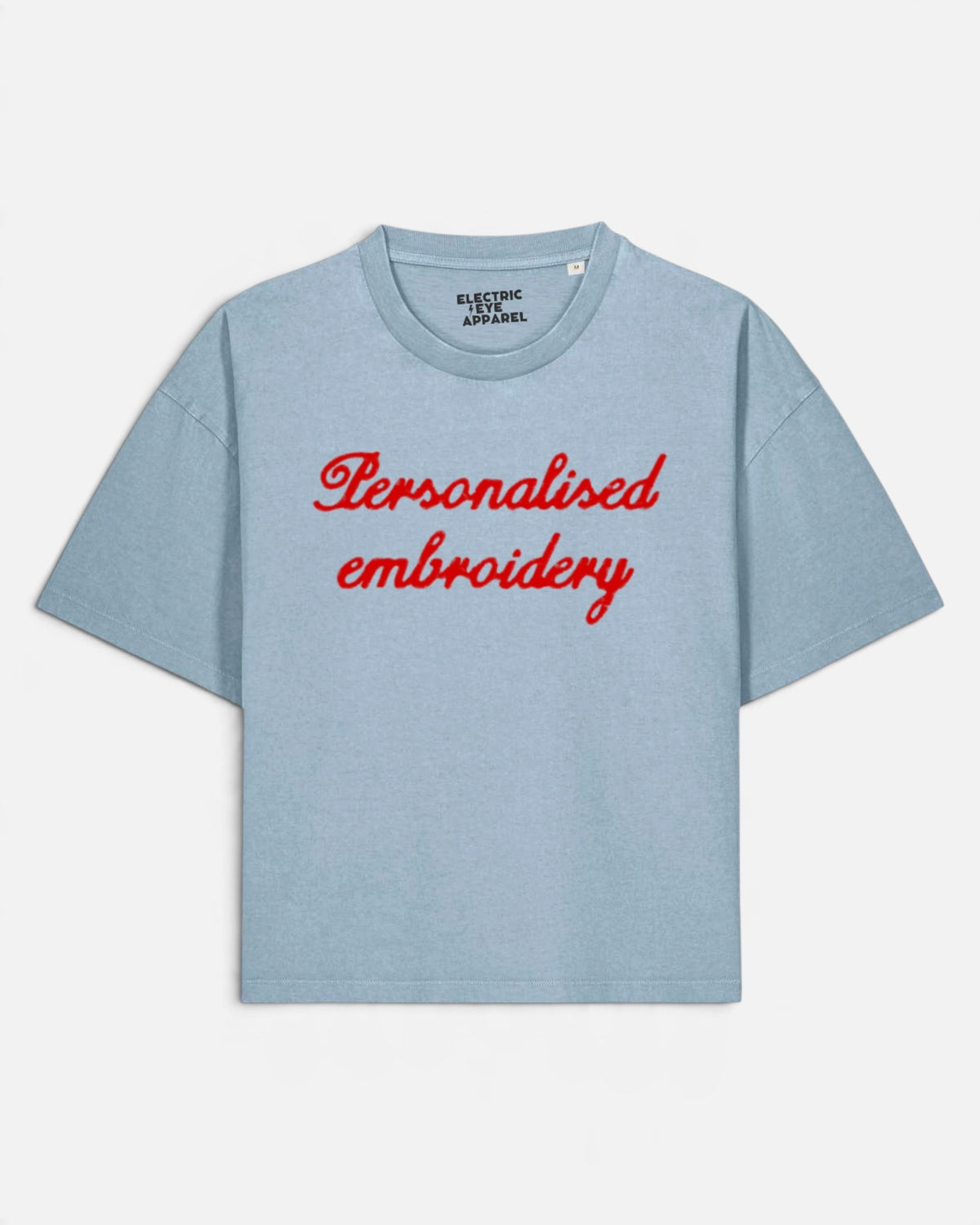 NEW Women's Personalised Lyric Centre Chest Embroidered premium organic women's boxy 'Nova Vintage' t-shirt - choose your own lyrics, font and thread colour