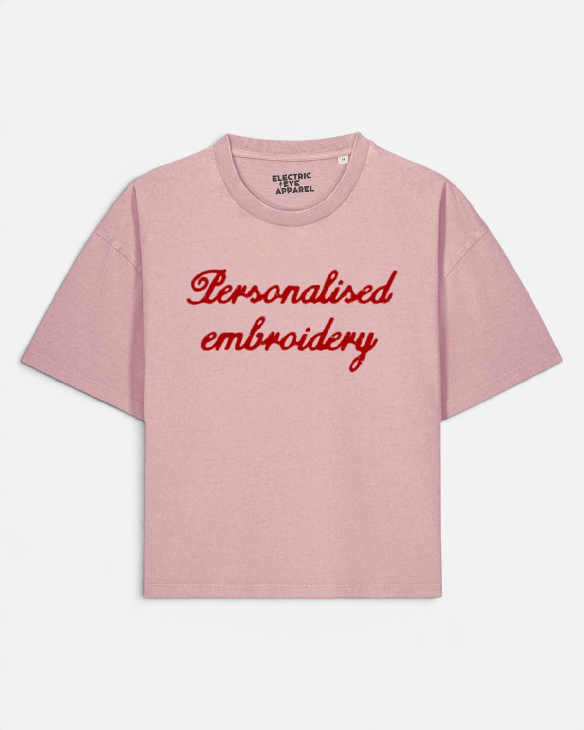NEW Women's Personalised Lyric Centre Chest Embroidered premium organic women's boxy 'Nova Vintage' t-shirt - choose your own lyrics, font and thread colour