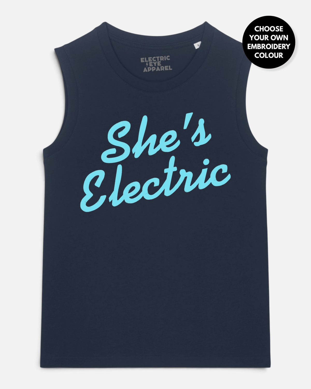 Women's 'SHE'S ELECTRIC' embroidered women's organic cotton 'Mia' tank top